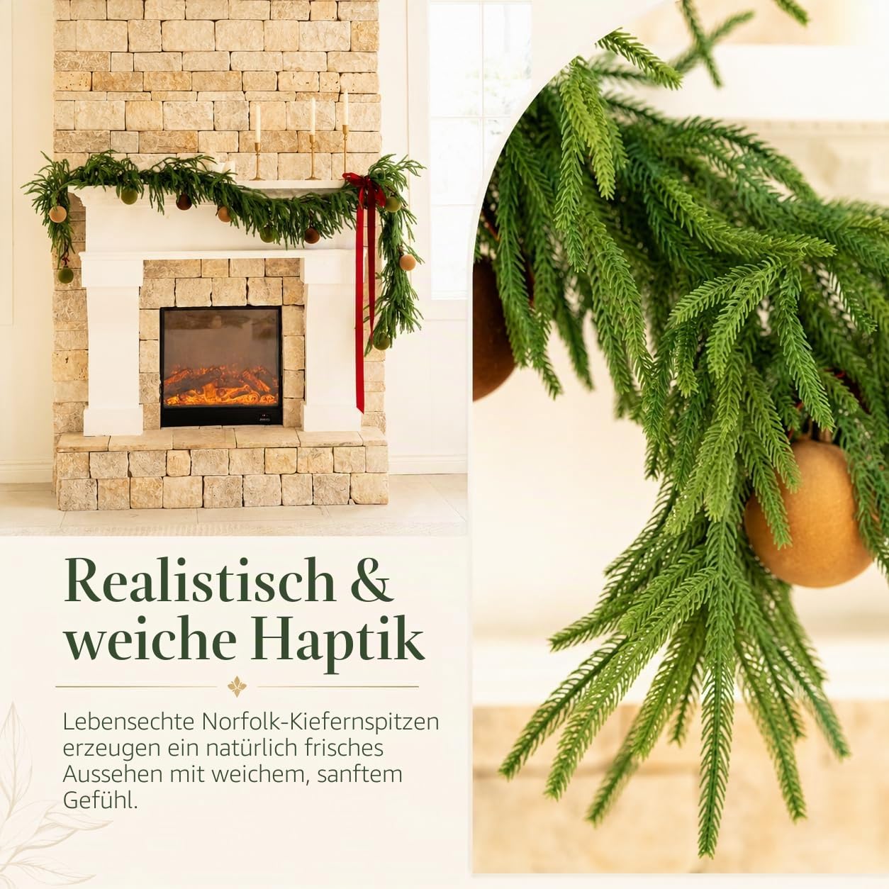 Deluxe Weihnachtsgirlande – Real Touch Norfolk-Kieferngirlande für Kamin, Treppe, Bögen und Weihnachtsdeko, Künstliches Grün (Norfolk-Kieferngirlande, 1,8 m) | Realistische künstliche Weihnachtsdekoration