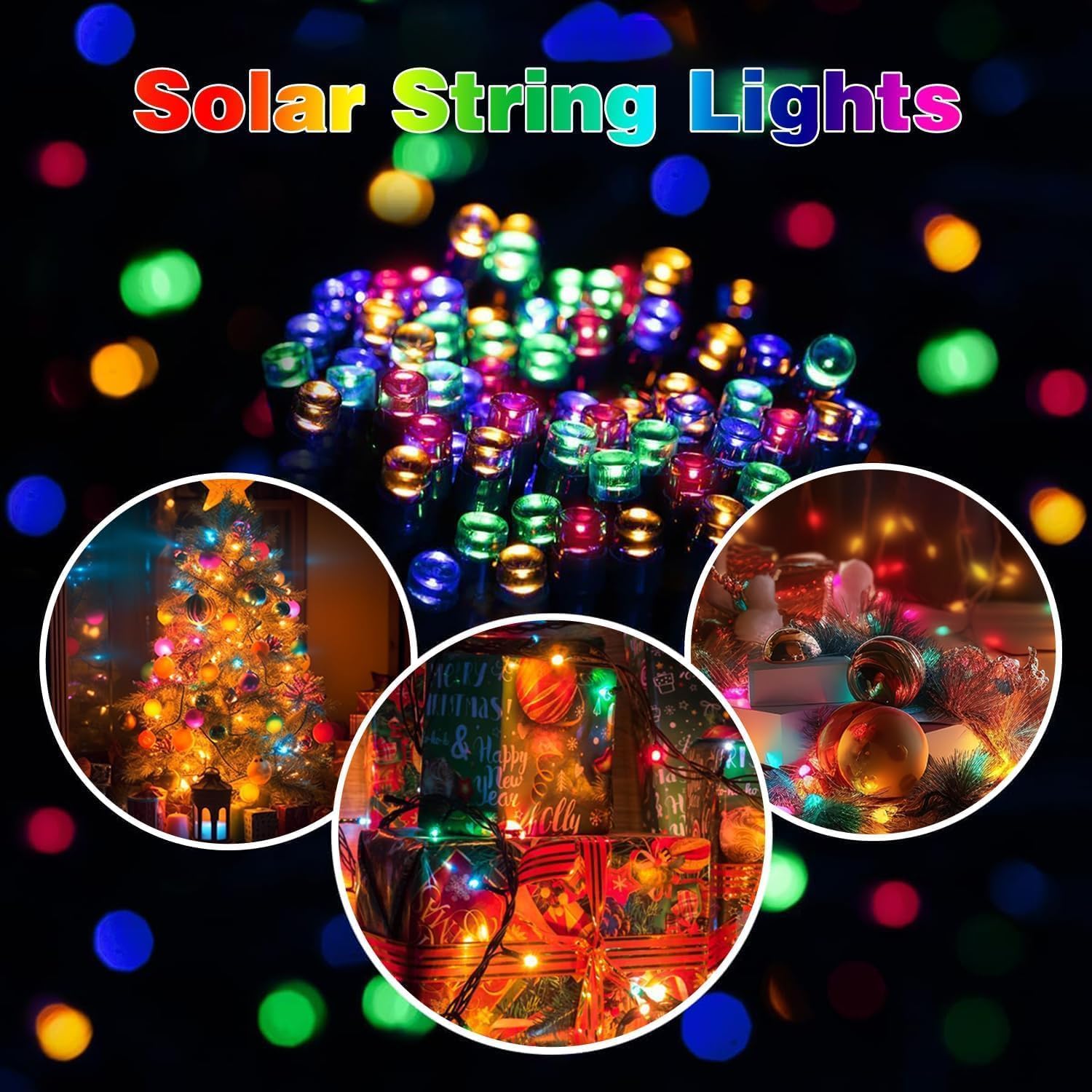 Amzxart Catena di luci solari per esterni, 2 x 22 m, 200 LED, per esterni, a energia solare, 8 modalità, decorazione natalizia per esterni, IP65, impermeabile, per balcone, albero di Natale (colore).