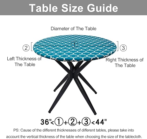 Miniatura 345 de Smiry - Mantel redondo de vinilo ajustable con bordes elásticos y parte trasera de franela, mantel de vinilo impermeable, lavable, diseño enrejado