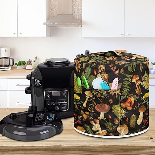 Miniatura 3 de Cubierta antipolvo redonda de hongos vintage, cubierta antipolvo para electrodomésticos, cubierta ligera para olla de arroz con asas y bolsillos de