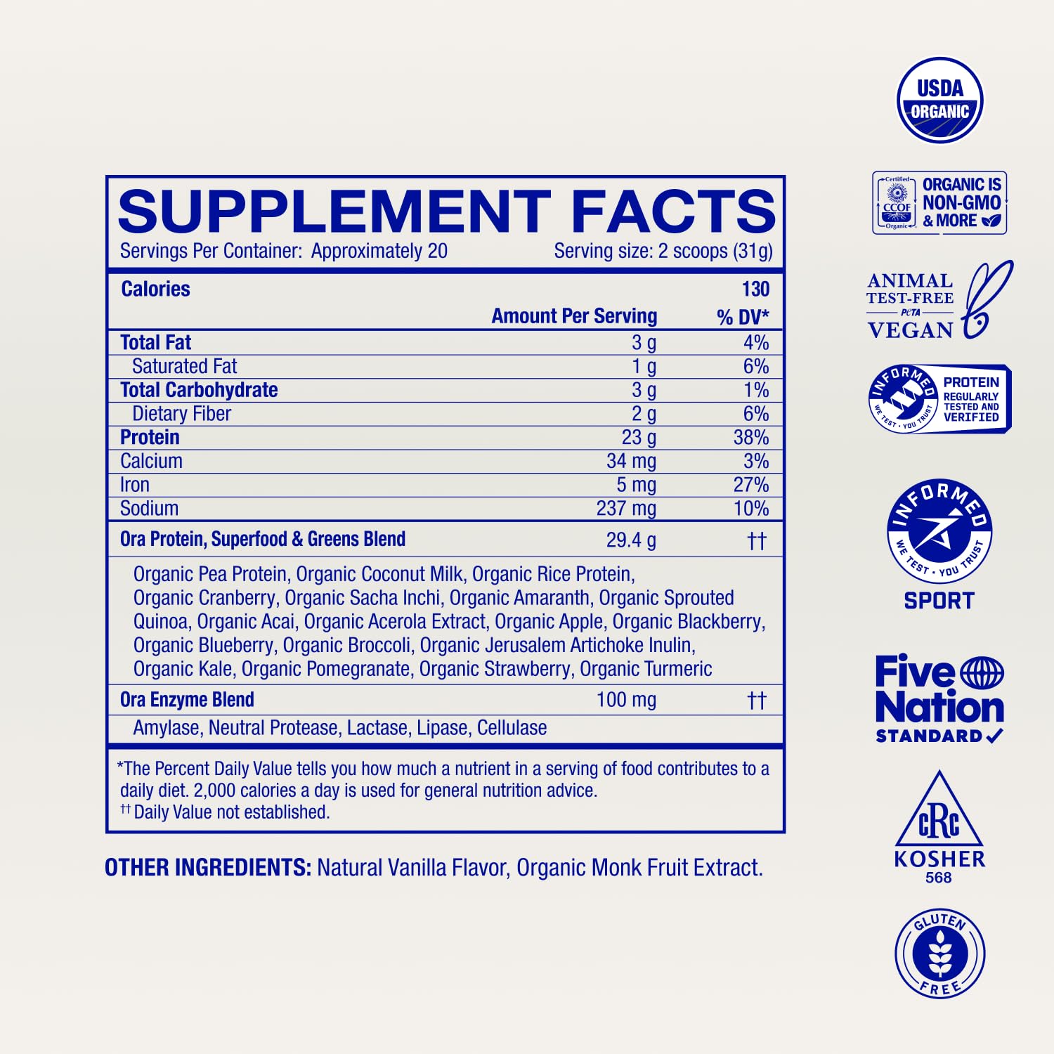 Ora Organic Vegan Protein Powder for Women & Men - Vanilla, 20 Servings — Amazon image 9