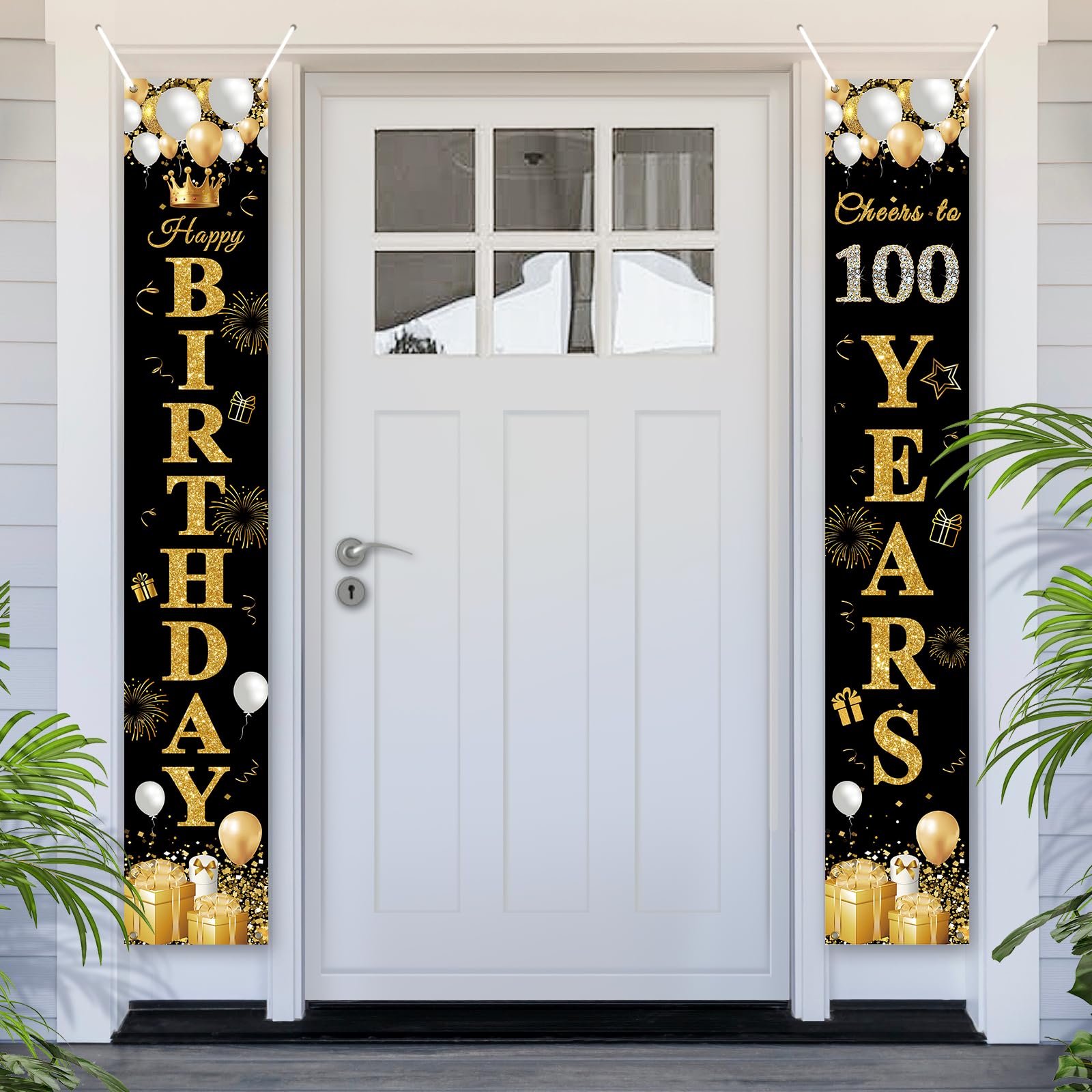PartyYaa 100th Birthday Banner, 100th Birthday Door Banner Decorations, Party Photo Booth Background Door Decor Sign Poster for Men Women (Black Gold)