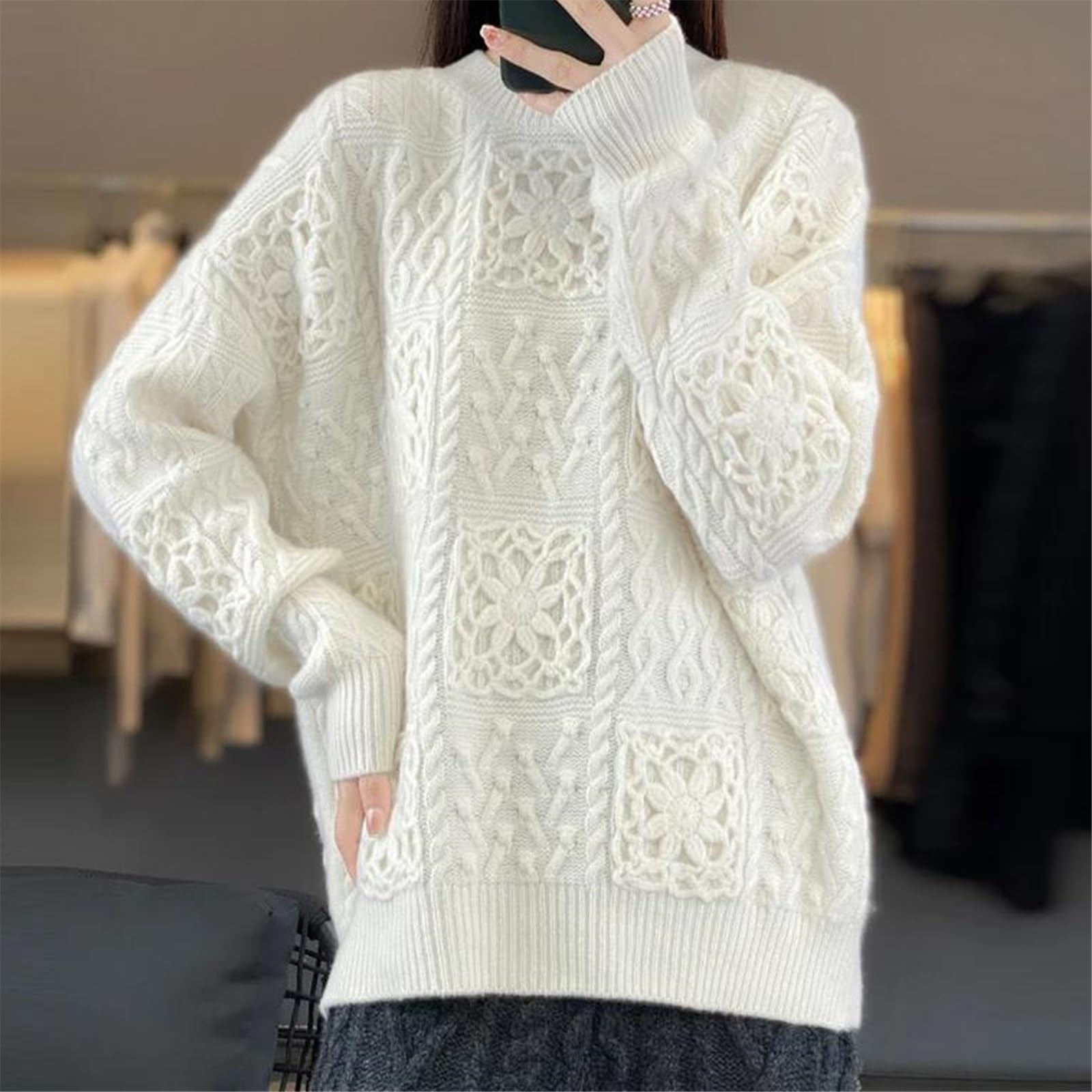 Damen Rundhals Wollpullover Strickpullover Lose Wolle Bottoming Shirt