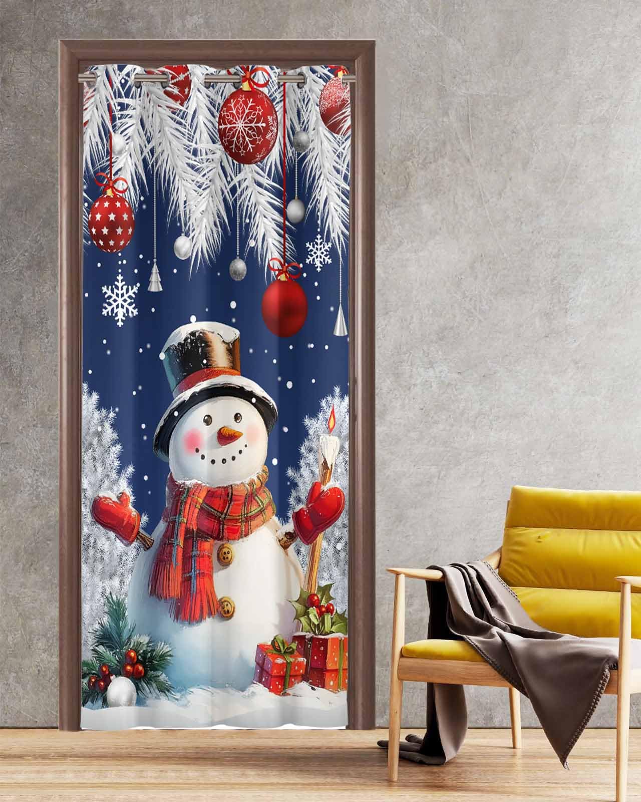 BOSIJOY Yoga Mat Towel,Christmas Winter Snowman Pine Non Slip Sweat Absorbent Hot Yoga Towels with Corner Pockets,Xmas Tree Ball Snowflake on Blue Soft Microfiber Towel for Pilates Bikram 70
