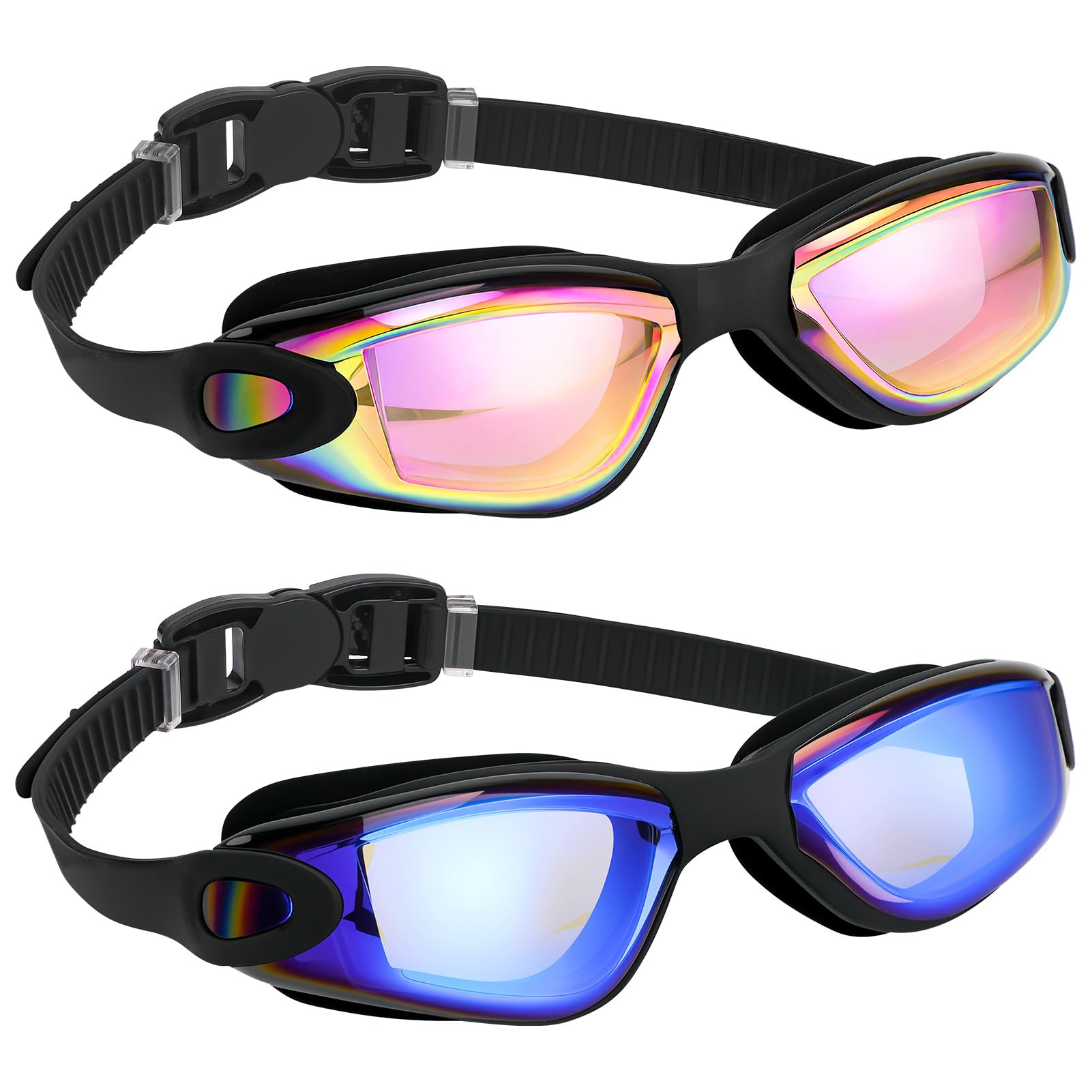 Vyuwast 2 Pack Swimming Goggles Electroplated Anti Fog Leak Proof Swim Goggles for Men Adults Pink+Blue