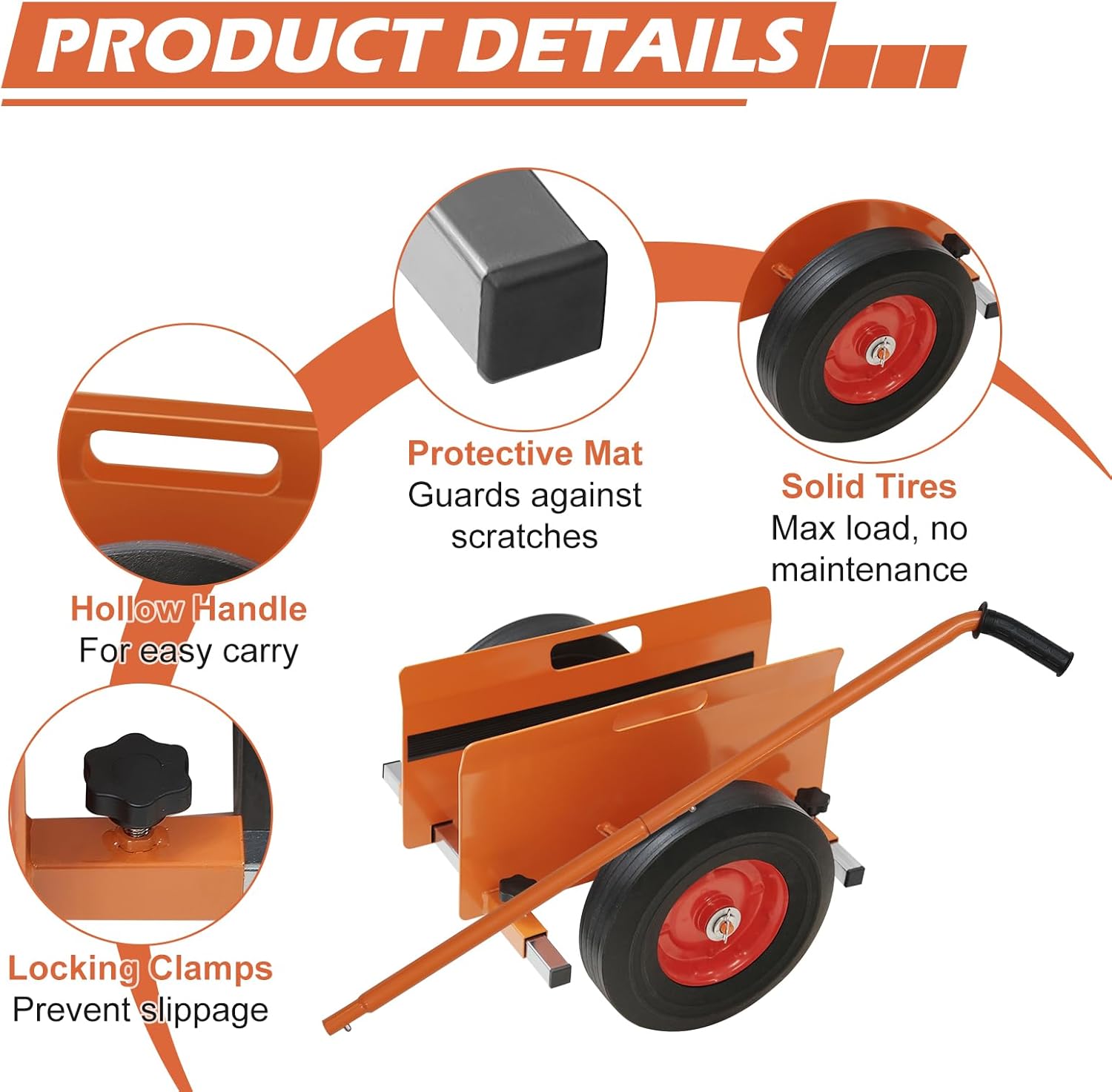 10" Panel Dolly Extended Leverage Handle Heavy Duty Drywall Cart with Solid Rubber Wheels – 1100LB Capacity Panel Cart for Sheetrock, Plywood & Doors