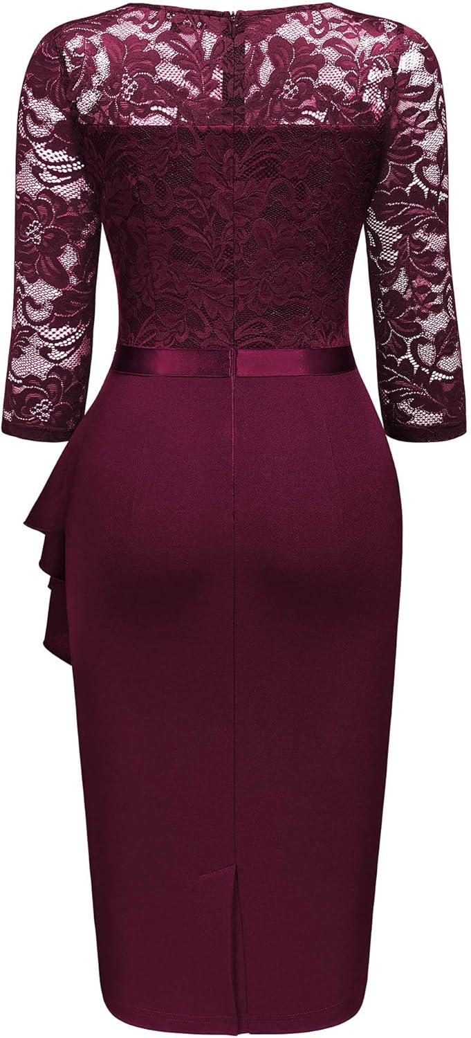 Miusol Women's Retro V Neck Floral Lace Ruffle Style Cocktail Party Dress - Image 6