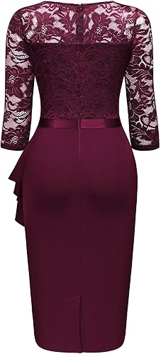 Miniatura 6 de Miusol Vestido de cóctel retro con cuello en V y encaje floral para mujer