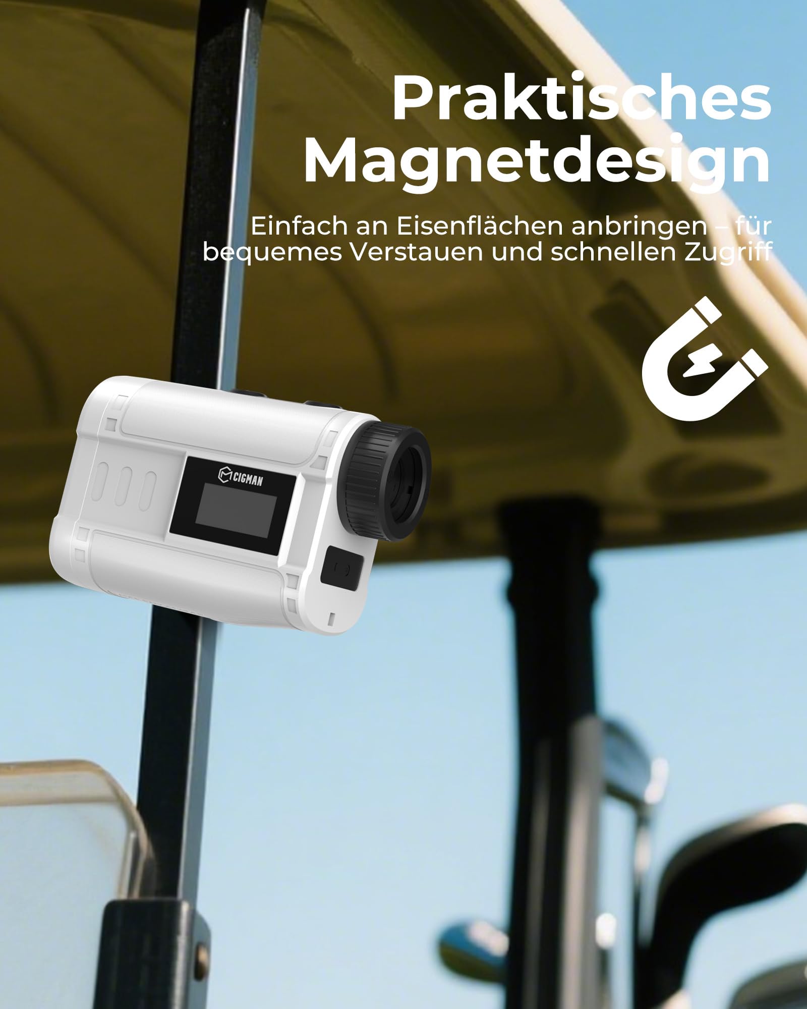 CIGMAN Laser Golf Entfernungsmesser 1200M mit Slope, ± 0,5m Genauigkeit Rangefinder mit Magnetstreifen, Externe Farbanzeige, Flaggensperre, ± 1m Genauigkei, 6X Vergrößerung, Ideales Golfzubehör