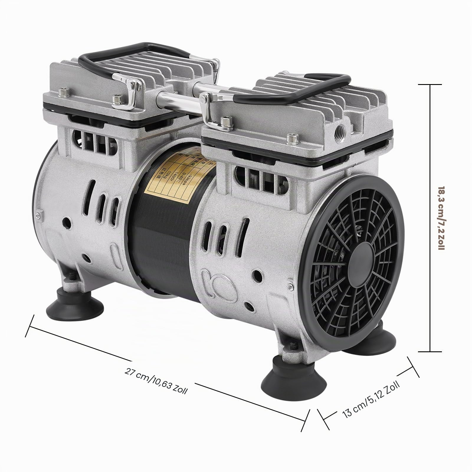 Ölfreie Vakuumpumpe 550W 120L/min Aluminium Unterdruckpumpe mit Kupfermotor & Schalldämpfer Leise Industrie Vakuum Pumpe für Labor Medizin & Lebensmittelverarbeitung