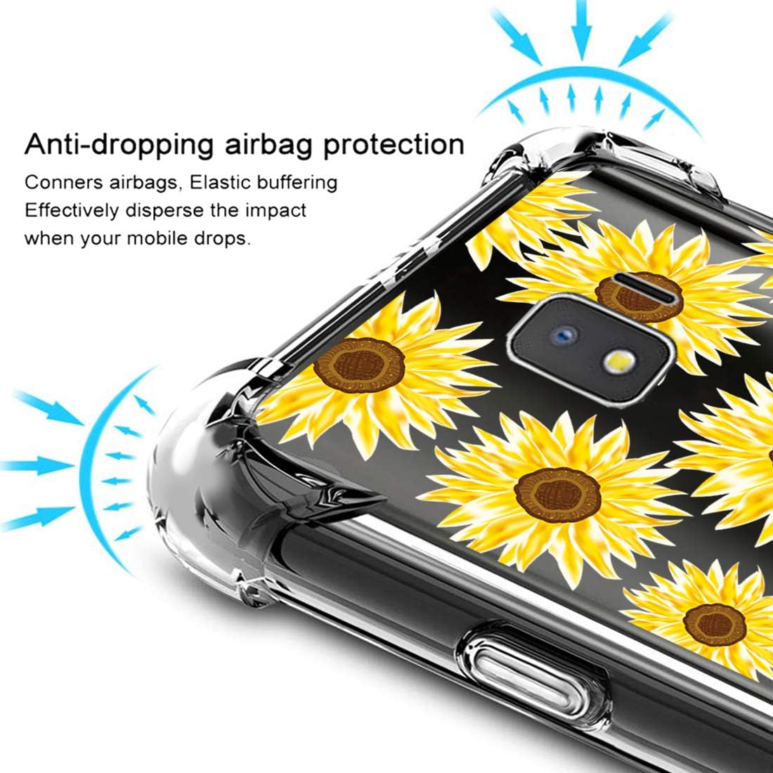 Samsung Galaxy J2 Core Flower Case,Galaxy J2 Pure/J2 Dash/J2 (2019) Case Floral for Girls Women Shock-Absorption Flexible TPU Rubber Soft Silicone for Galaxy J2 Core(Sun Flower)