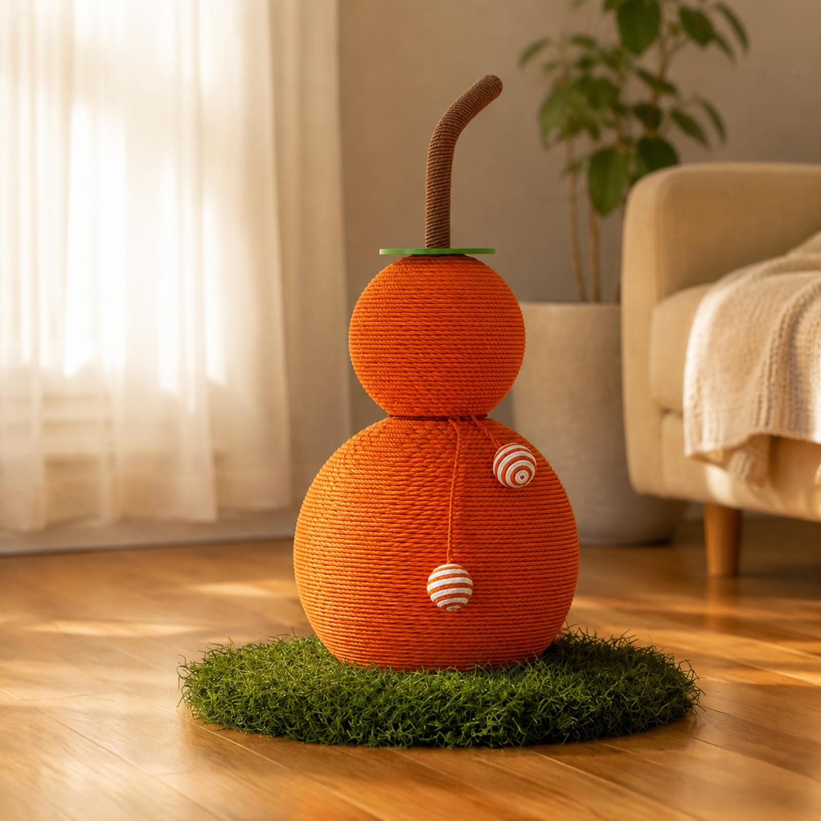 kowaku Tiragraffi Autoportante in Corda di Sisal Antiscivolo Tiragraffi con Palline Pendenti Naturale per da Interno, S