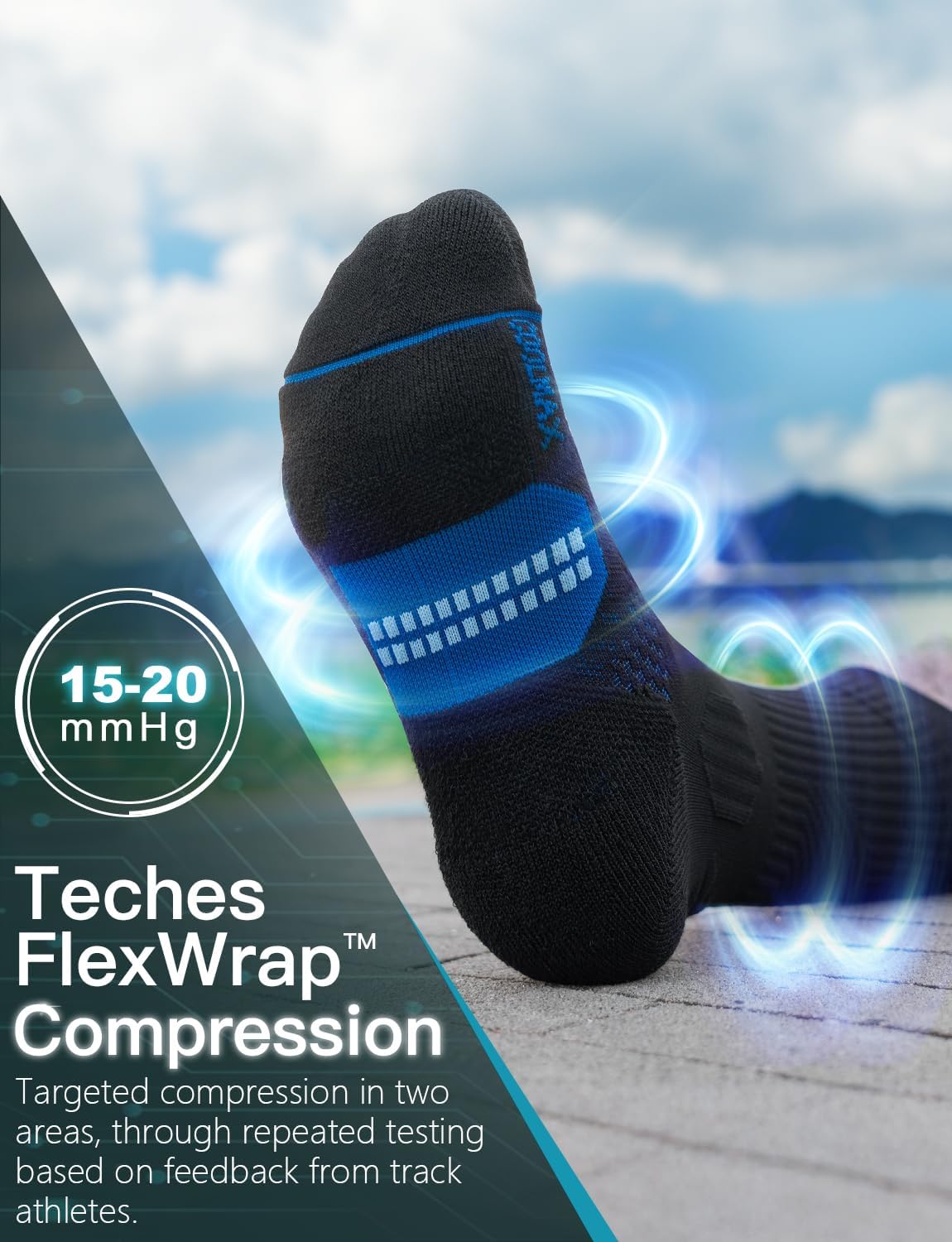 Juclise Compression Crew Running Socks, Coolmax Bamboo Viscose Moisture-Wicking Anti-Blister Padded Athletic Hiking Workout