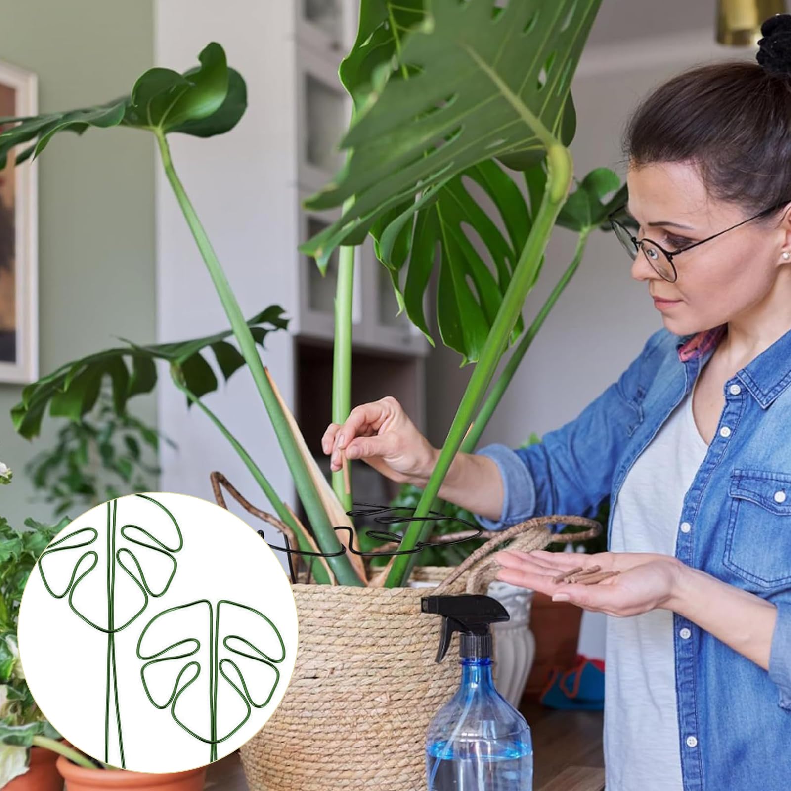 Zestaw 2 wsporników do roślin pnących Monstera, aluminium z wyjątkowym wzorem liści do roślin pokojowych, wszechstronna podpórka do łodyg alocazji i monstery (zielona)
