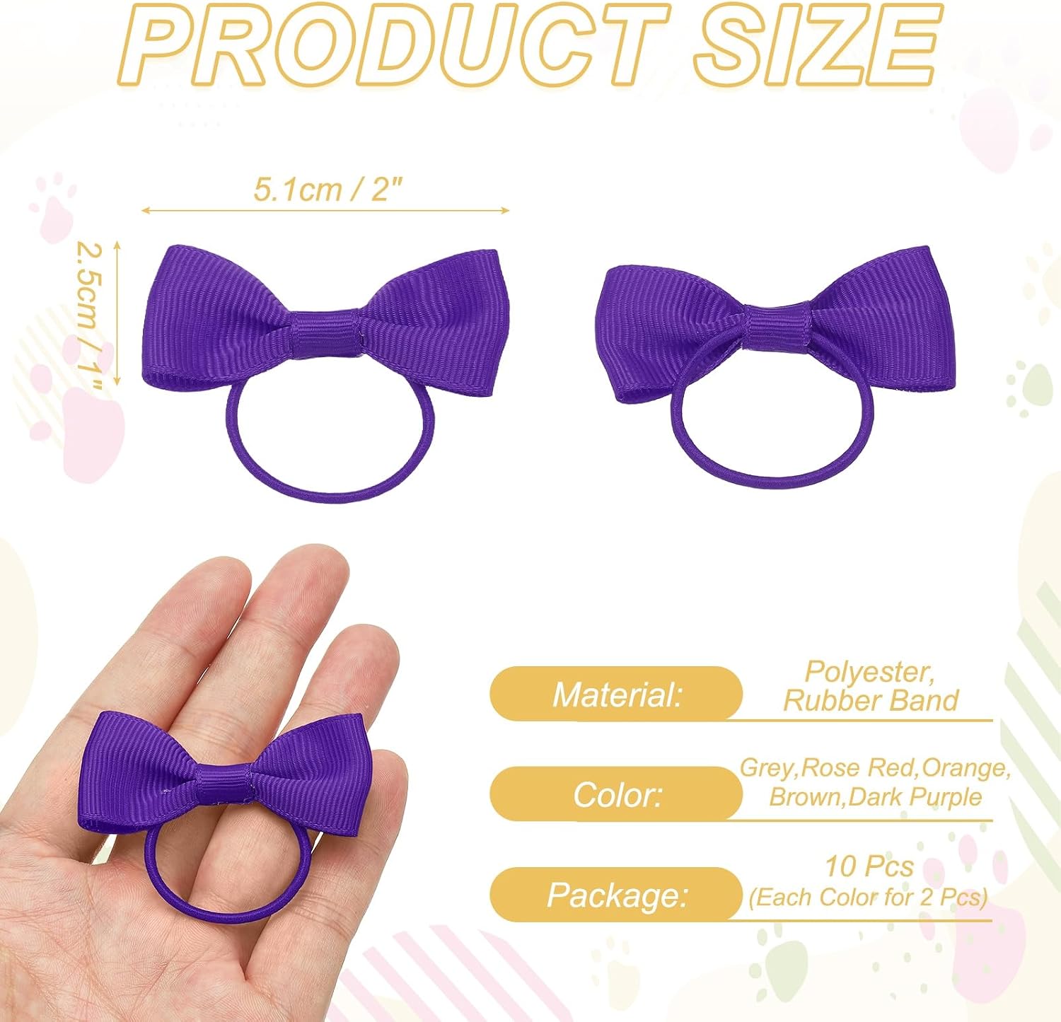Cute Dog Hair Bows, 2" Pet Small Bowknot with Rubber Band Hair Barrettes Bows Pet Handmade Grooming Costume Accessories, (5 Colors, 10 Pcs), Intended for Puppies Cats Party image 2