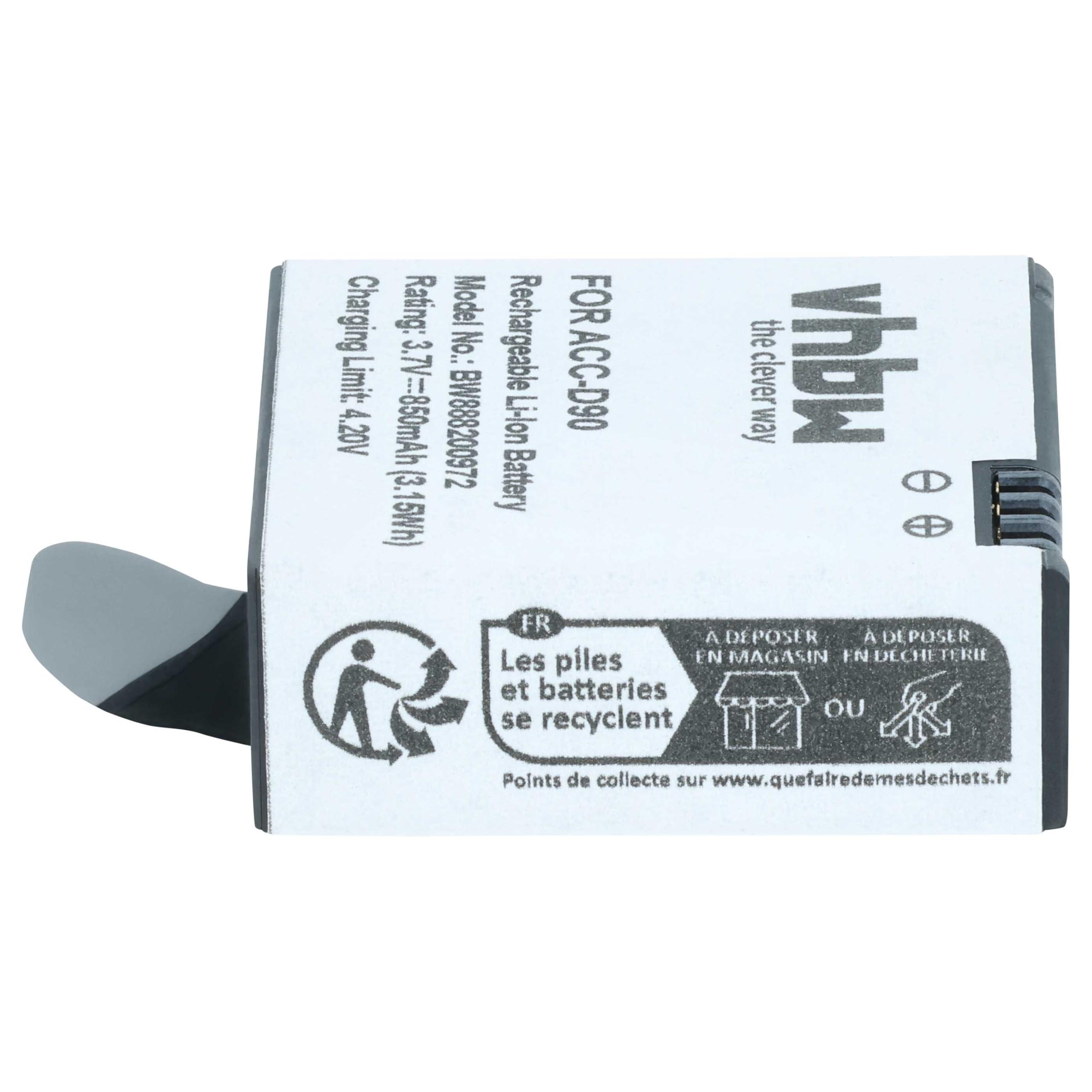 vhbw 3x batteria compatibile con AEE Lyfe Silver, Titan, S72 | mini fotocamera (850mAh, 3,7V, Li-Ion)