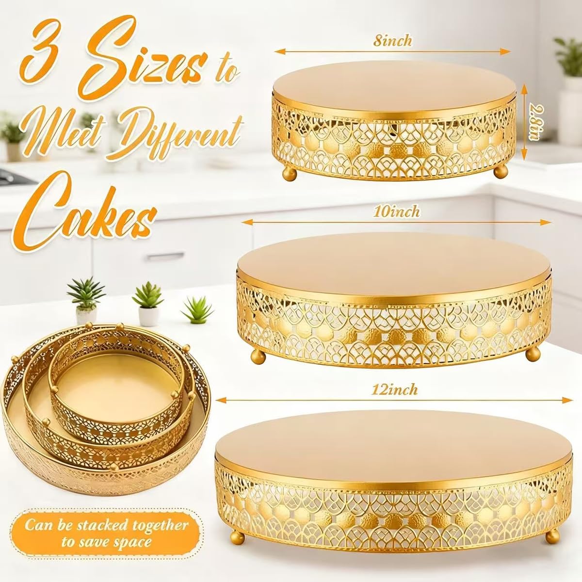 Juego de 3 soportes dorados para tartas, soportes de metal para cupcakes, para fiestas, postres para bodas, cumpleaños, baby shower, soporte de exhibición de postres
