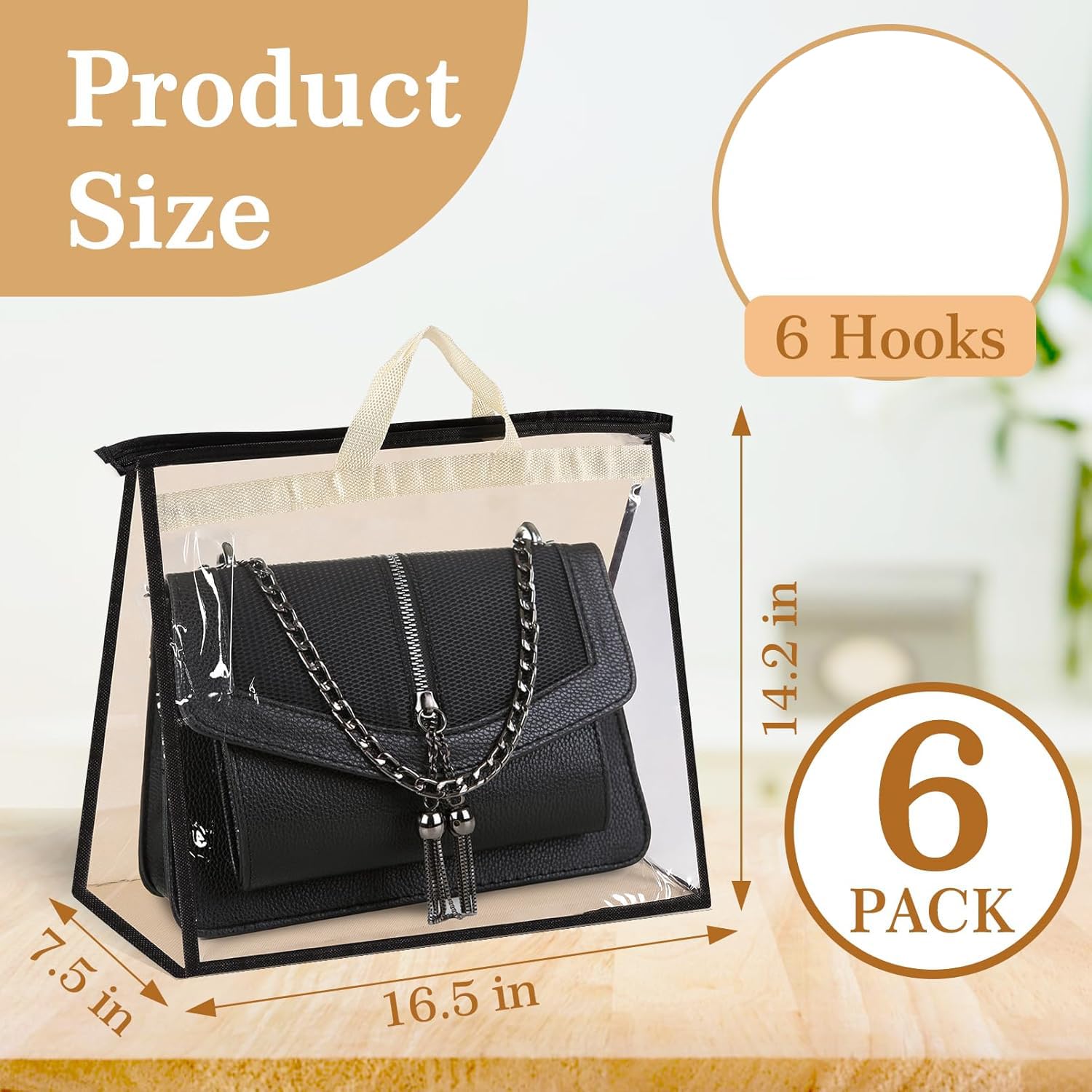 6 bolsas de polvo para bolsos, bolsa de almacenamiento de bolso, organizador de almacenamiento transparente para armario, bolsas de polvo para almacenamiento, bolsas de polvo con cremallera