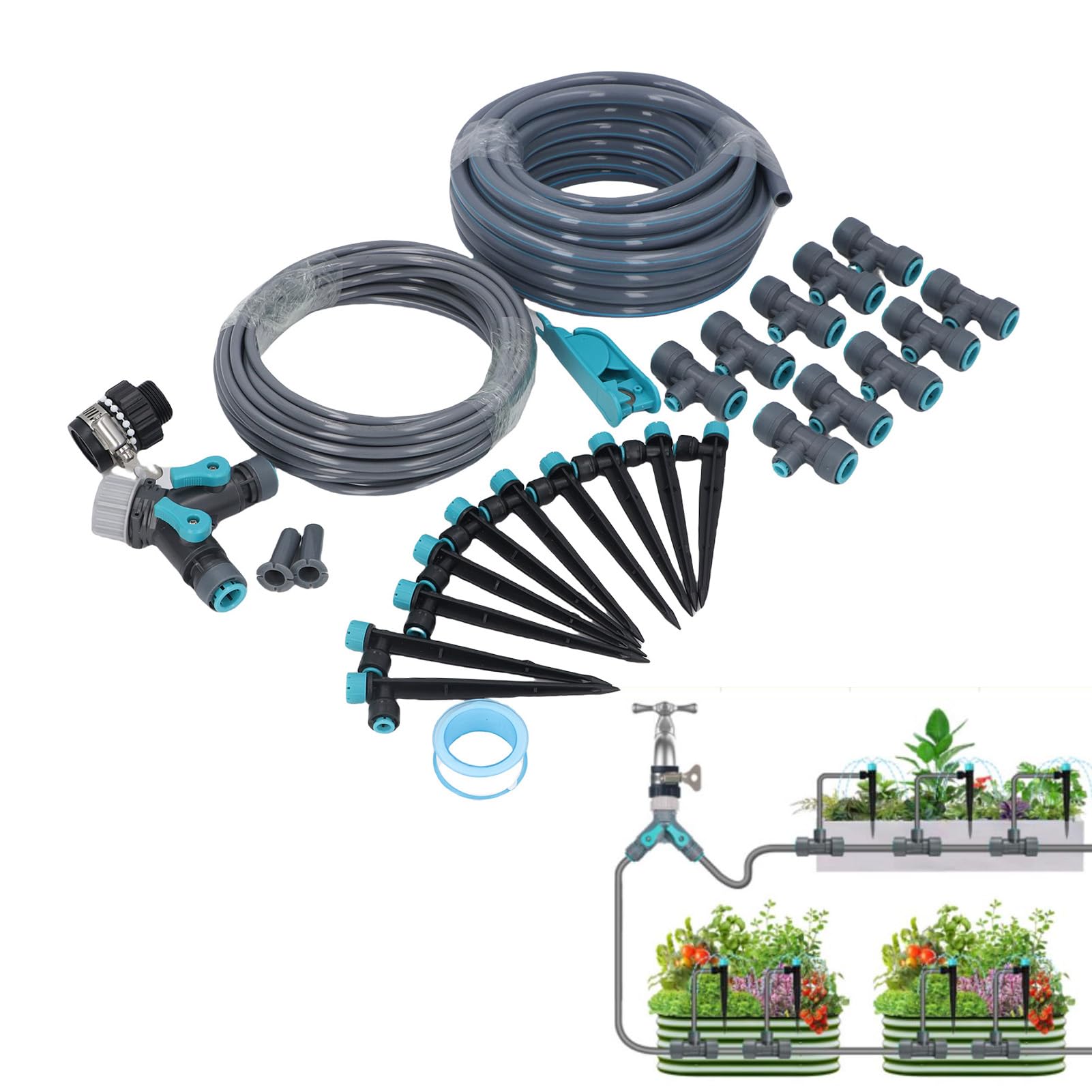Präzises Tropfbewässerungssystem-Set mit 32,8 Fuß Länge und 8 Löchern für die Pflanzenbewässerung Im Garten, Verstellbare Düsen, Flexible Schläuche, Vielseitige Anwendungen für Rasen,