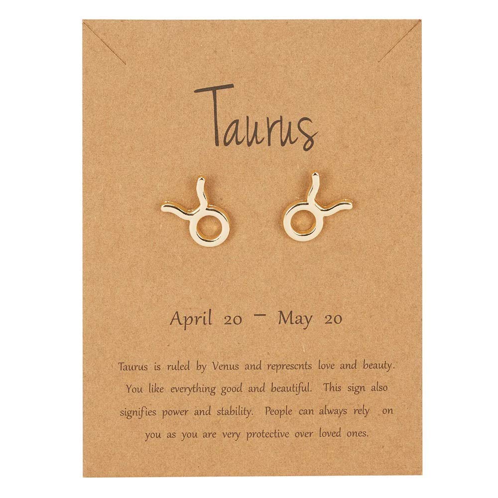Gold Star Sign Stud Earrings - Taurus (20th April - 20th May) - Zodiac Constellation Horoscope Celestial Astrology Jewellery - Women Men Gift