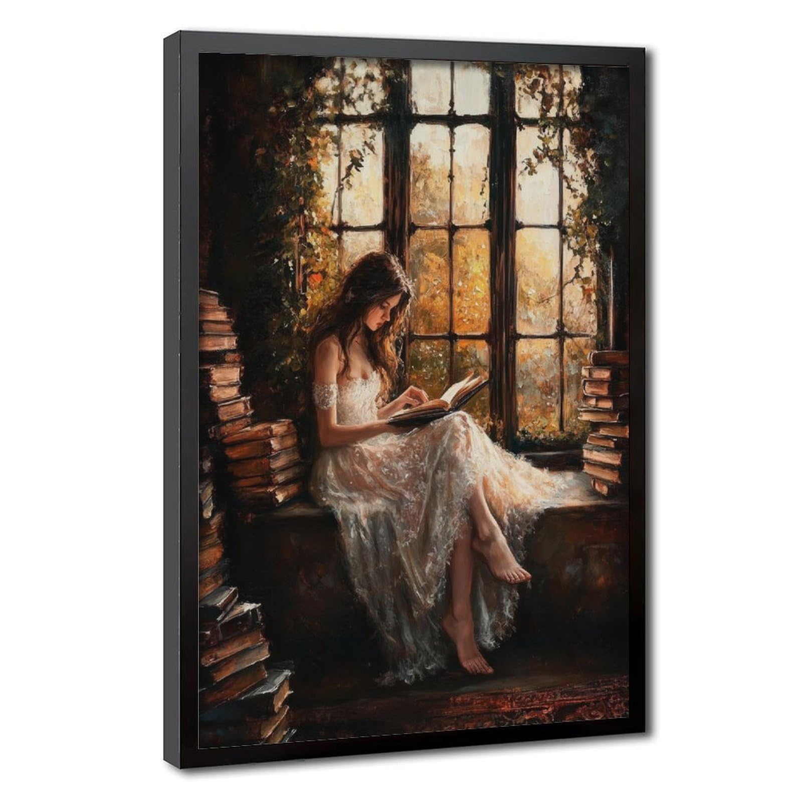 Bareronor Vintage Victorian Woman Reading Canvas Poster Bedroom Decor Landscape Office Room Decor Gift 12" L X 18" W