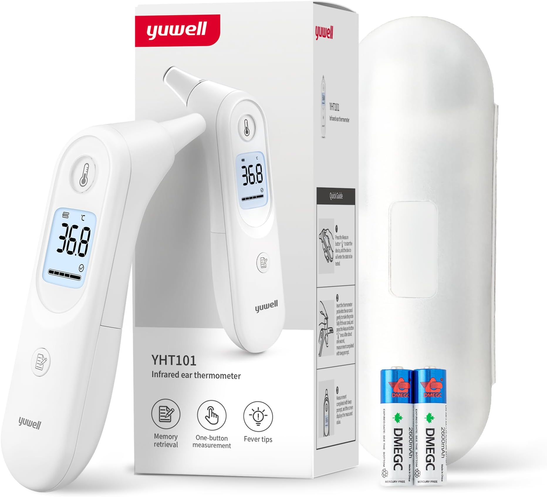 Ear Thermometer for Kids and Adult| Medical Graded, Digital Infrared Thermometer | Ideal for Home Use, High Temperature Reminder Large Display, 7 Reading Storage (YHT101)