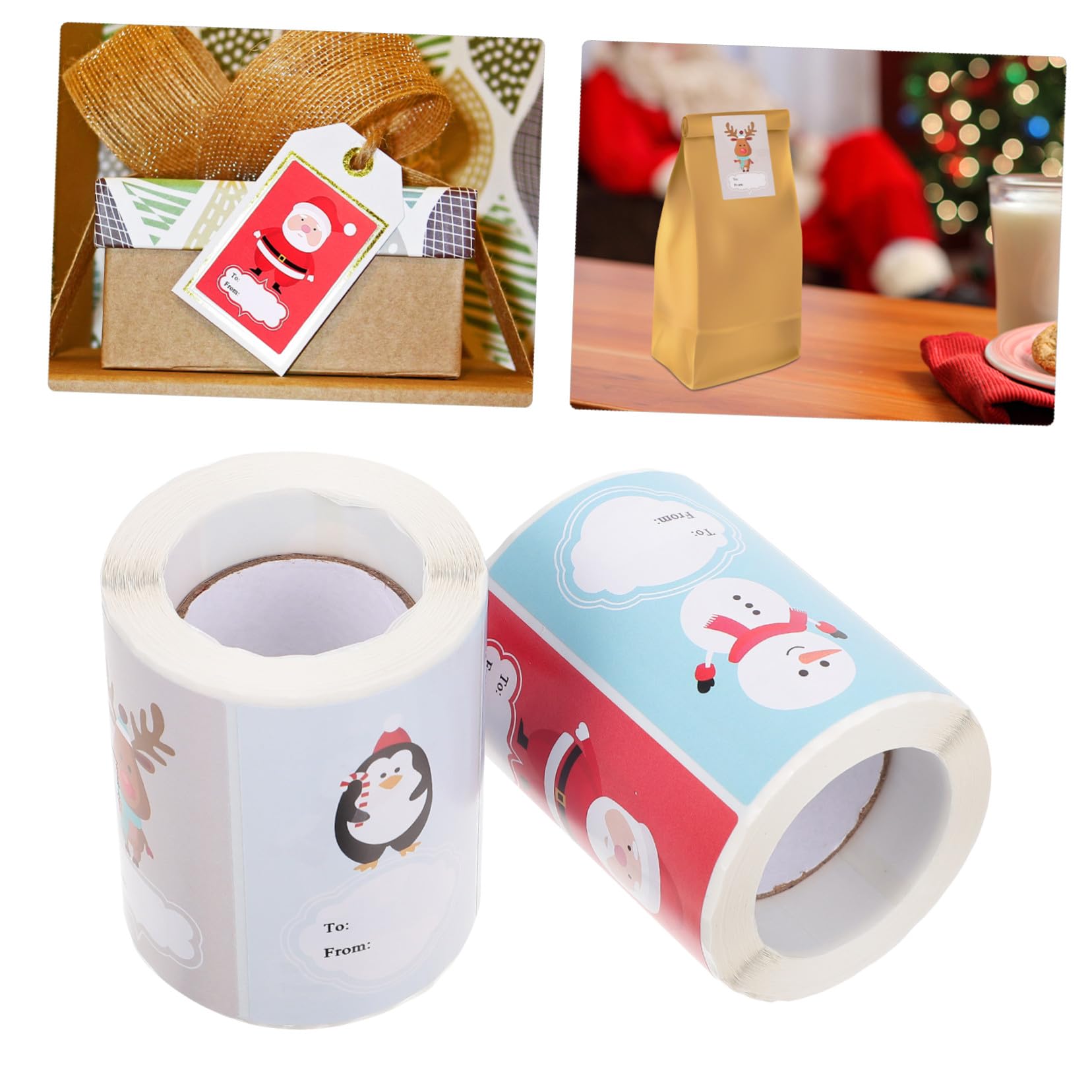 Angoily 4 Rollen Weihnachtsaufkleber Selbstklebende Sticker mit Buntem Weihnachtsmuster Langlebig Einfach zu Kleben für Geschenke Karten DIY Dekoration und Festliche Verpackungen