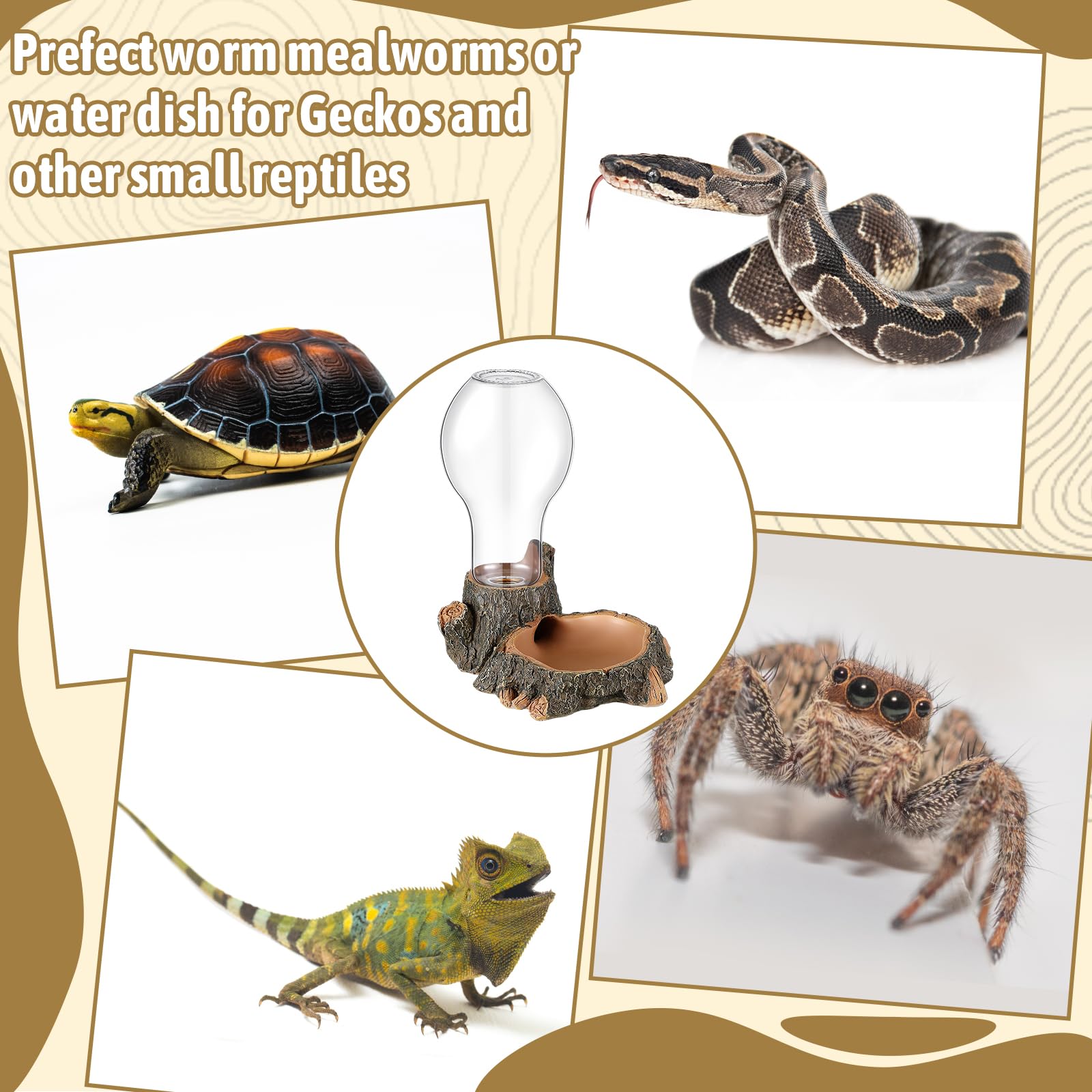 Briwooody 2 dispensadores automáticos de agua para reptiles de 13.5 onzas, cuenco grande de agua de dragón barbudo, plato de agua para reptiles, comedero de agua para tanque de terrario, tortuga,