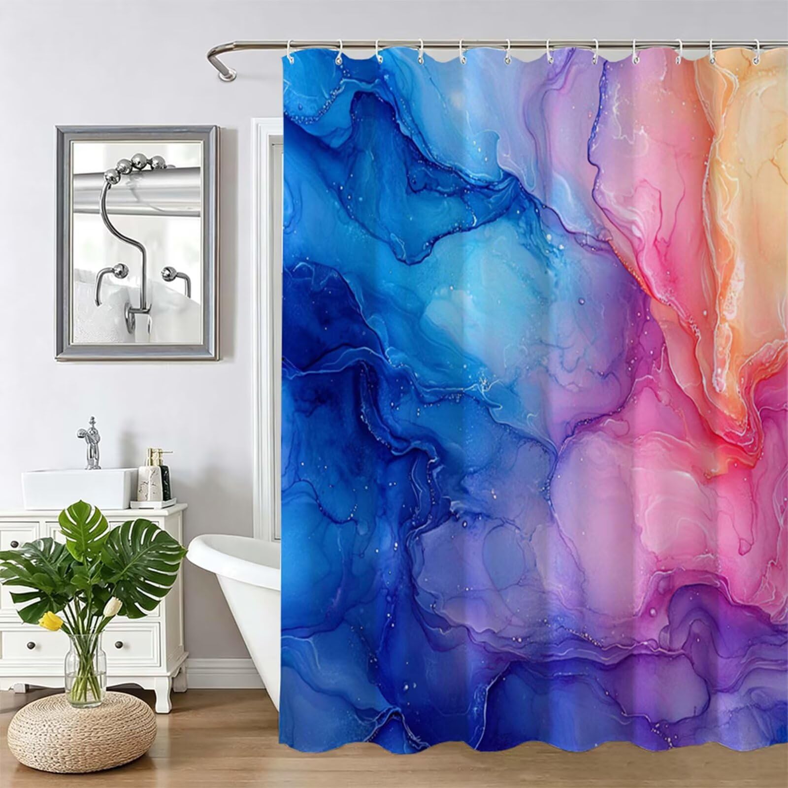 Tenda Doccia in Poliestere blu,Tende per Doccia Extra Lunga 240x200cm,Semplice Tenda Vasca da Bagno Tessuto Lavabile,Impermeabile e Facile da Pulire,con 12 Ganci,Decorazione per Bagno,Hotel Z-370