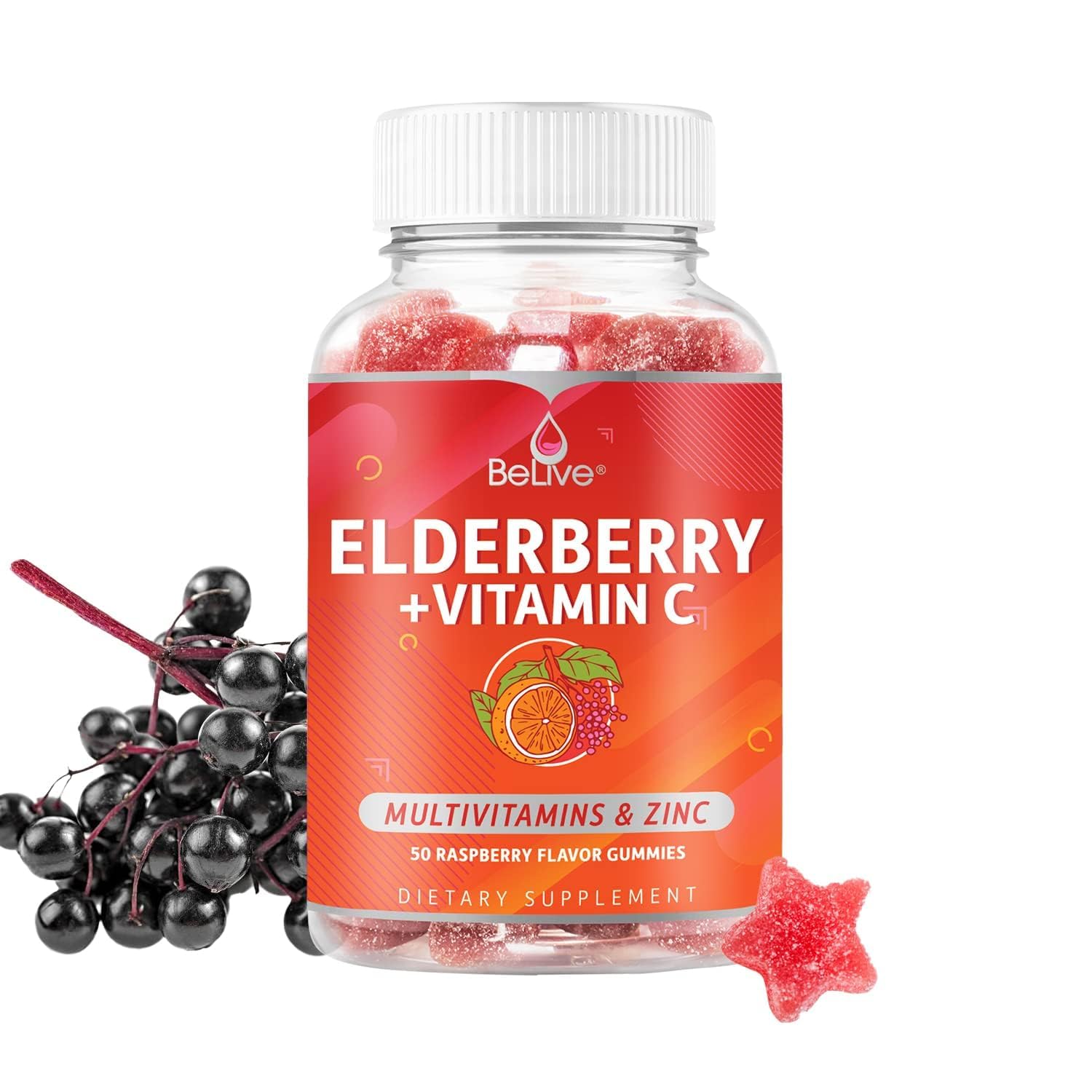Belive Elderberry Immunity Support Gummies | Contains Vitamin A, C, D, Vitamins B Complex, Folate & Zinc | Formulated to Boost Immune System | Tasty Raspberry Flavour | Vegan Friendly