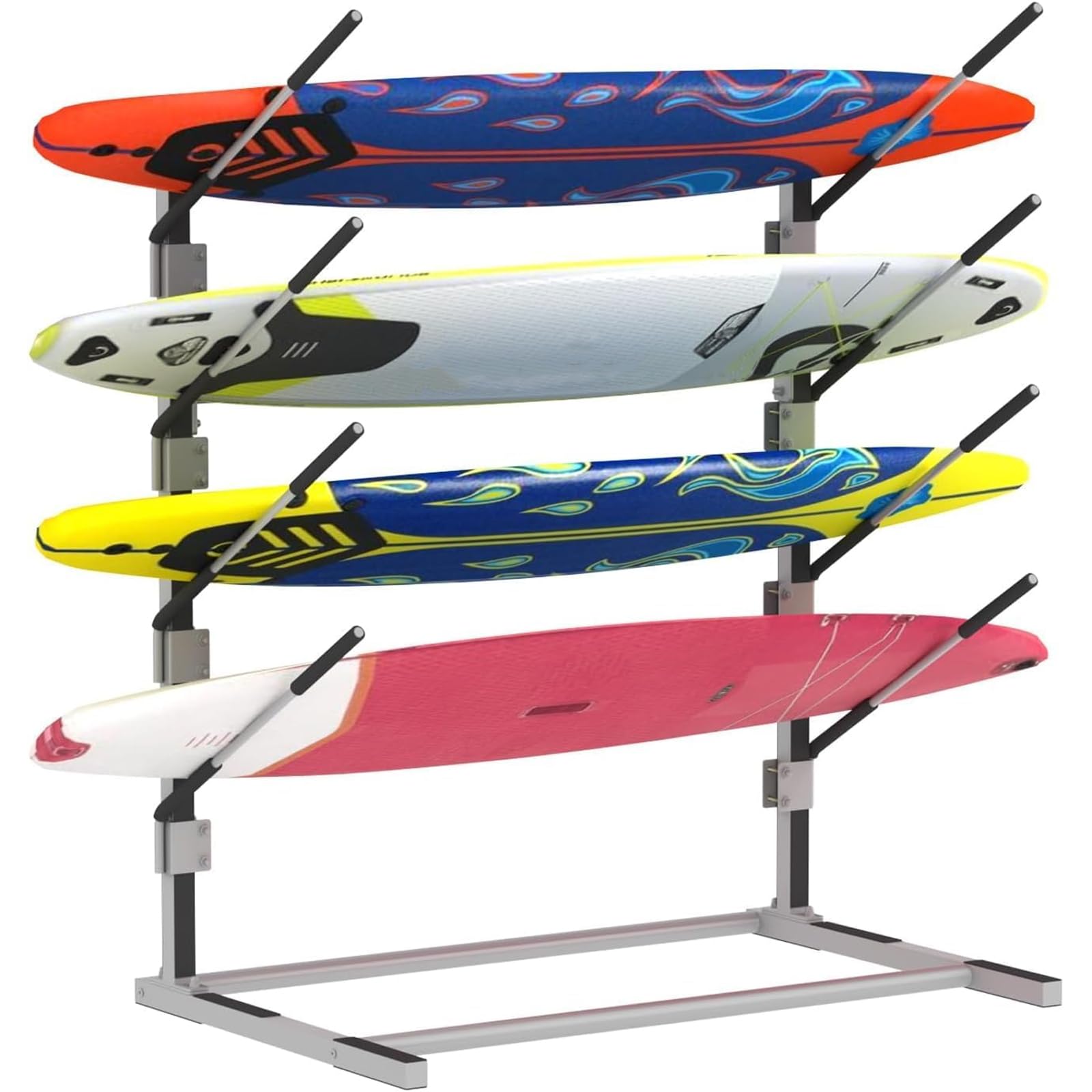Nisorpa Support de rangement pour kayak à 4 niveaux, support de rangement réglable et autonome pour planche de surf, support de kayak robuste avec tapis en silicone antidérapant et mousse pour