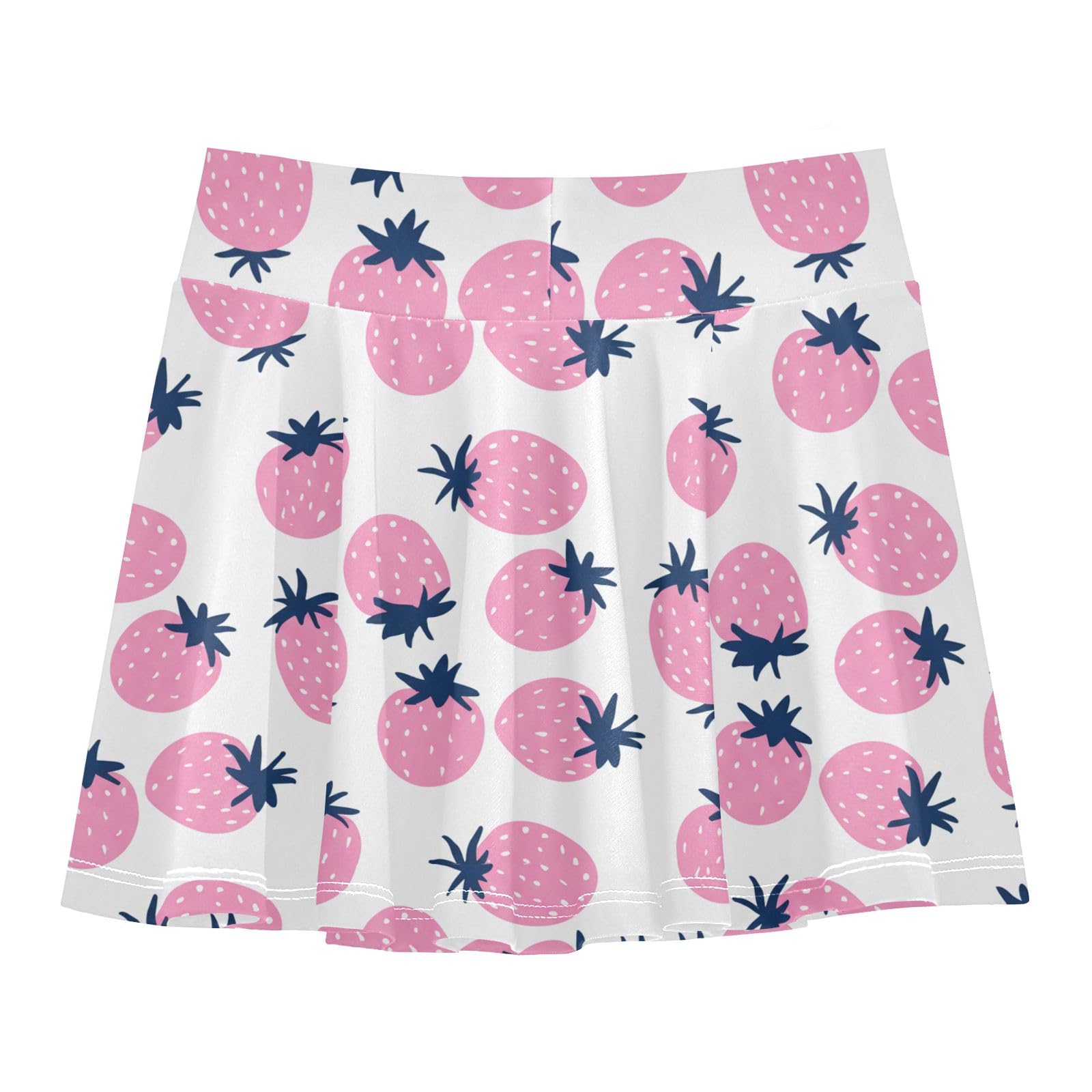 CHIFIGNO Cute Pink Strawberries Little Girls Tennis Skirts with Shorts Athletic Skort Sport Running Skirt with Pocket 3-4T