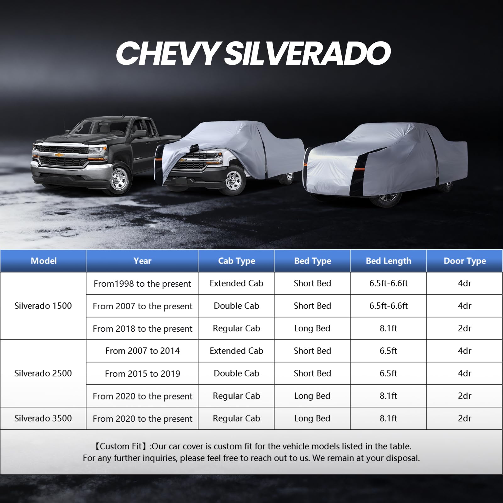 Multi-Layer Chevy Silverado Truck Cover Custom Fit Silverado 1500 1998-2026 Extended Cab Short Bed 8 1 Car Cover — view 6