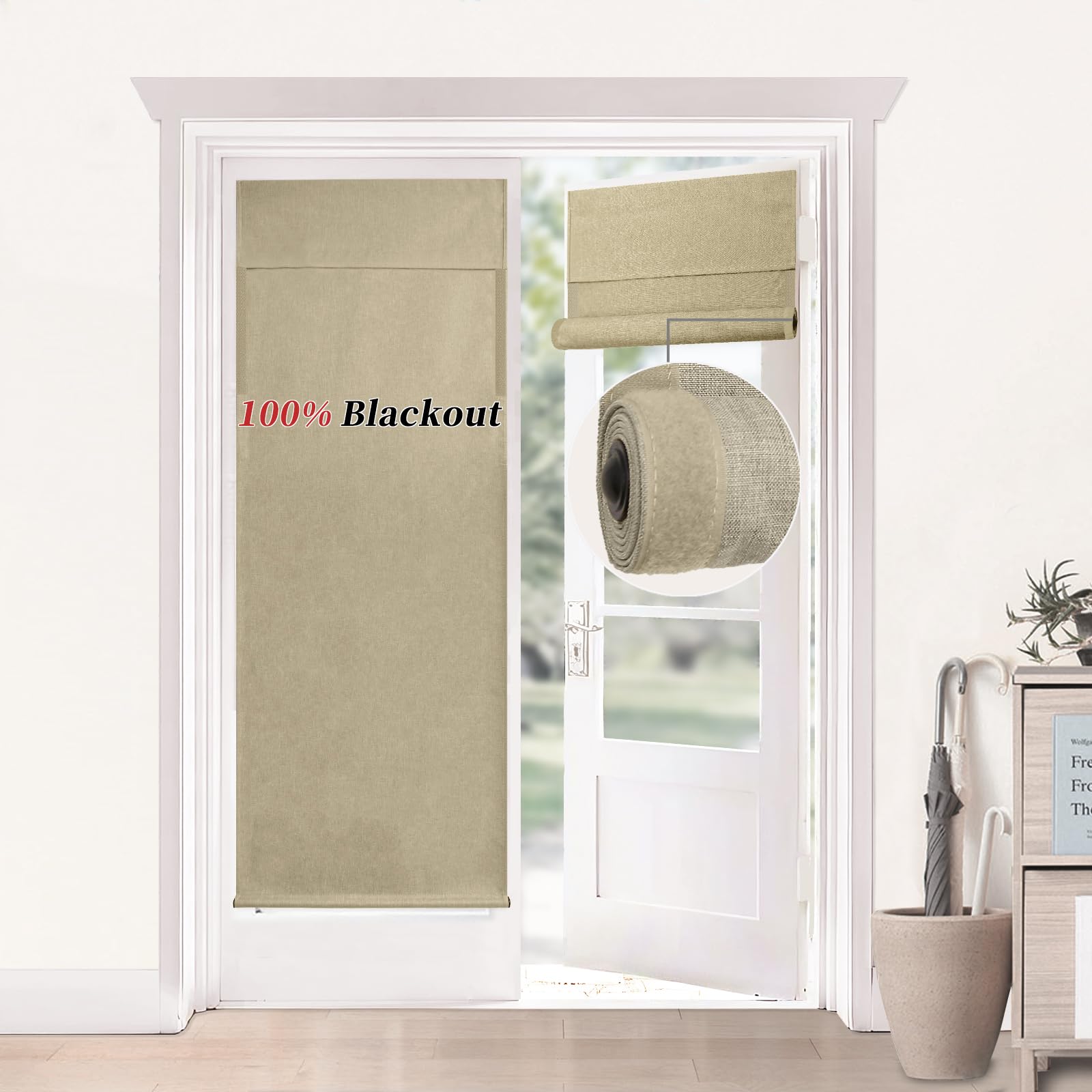Betteloom 100% Lights Block Door Curtain,UV Blocker,roll-able,Rod Pocket Blind Shade, Easy Installed,Offer Privacy and Darkness for Glass Door Window.