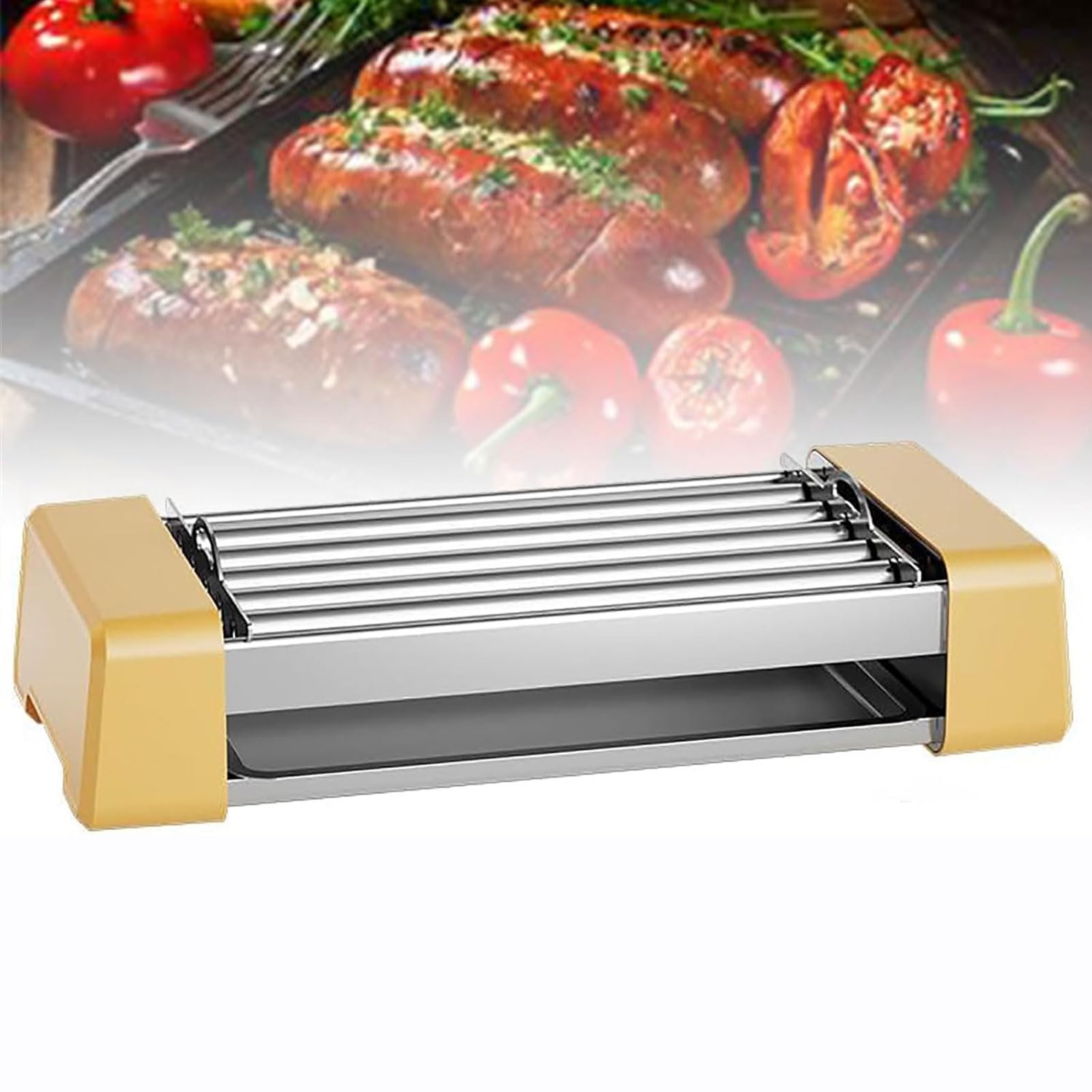 QYOEGSQ Hot Dog Machine Sausage Grill Cooker Machine,Countertop Sausage Griller Hot Dog Roller with 3/5 Rollers, Temperature Control, Household Hot Dog Rotisserie for Breakfast Sausages(5 tubes)
