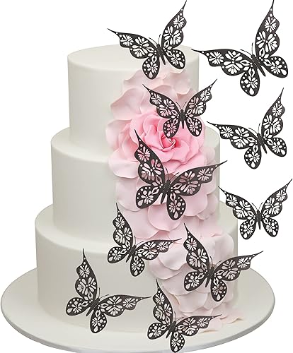 24 adornos metálicos de mariposa dorado champán para cupcakes, efecto 3D, decoración de mariposas de tamaño mixto, calcomanías de mariposa ahuecadas