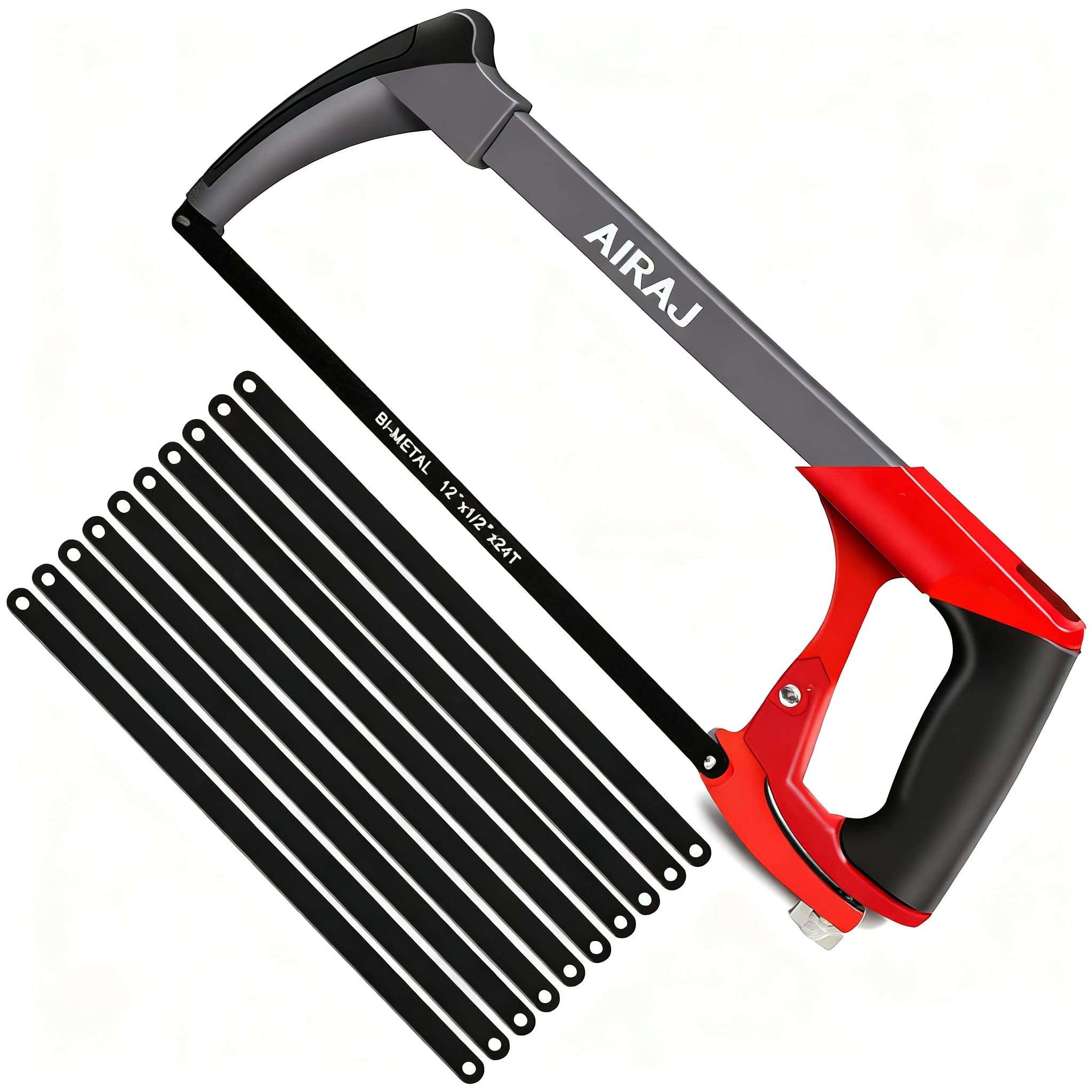AIRAJ Scie à Métaux 300 mm, Lame à Double Angle de Coupe 45°/90°, Inclut 10 Lames, Scie à Métaux Multifonction Lourde pour PVC, Tuyaux Métalliques, Coupe de Bois