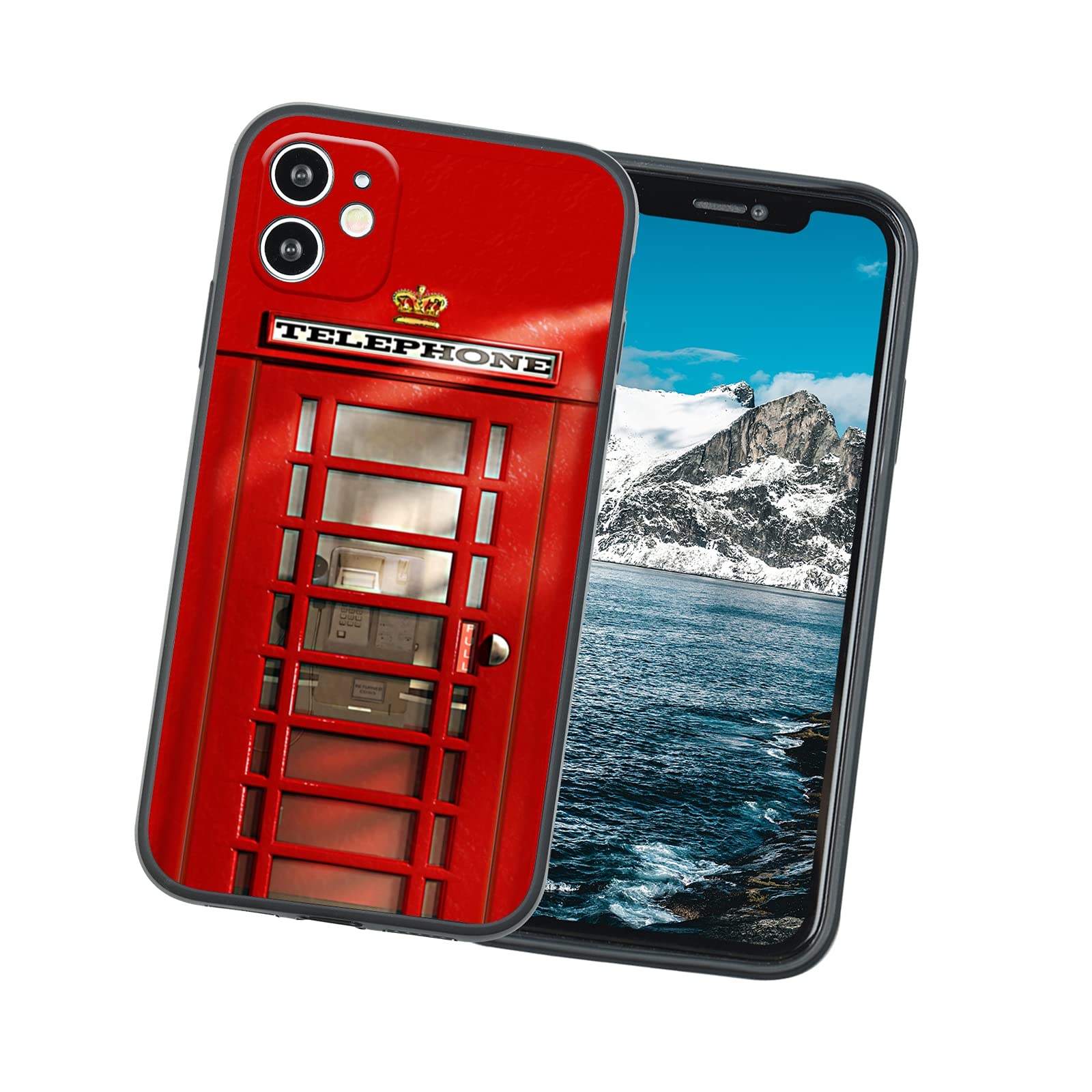 Retro Telephone Box for iPhone 12 Case,Cool Vintage 70s 80s 90s Old-Fashioned Classic British Red Telephone Box Case for Men Women Boy Girl,Funny Antique Look Soft Silicone Case for iPhone