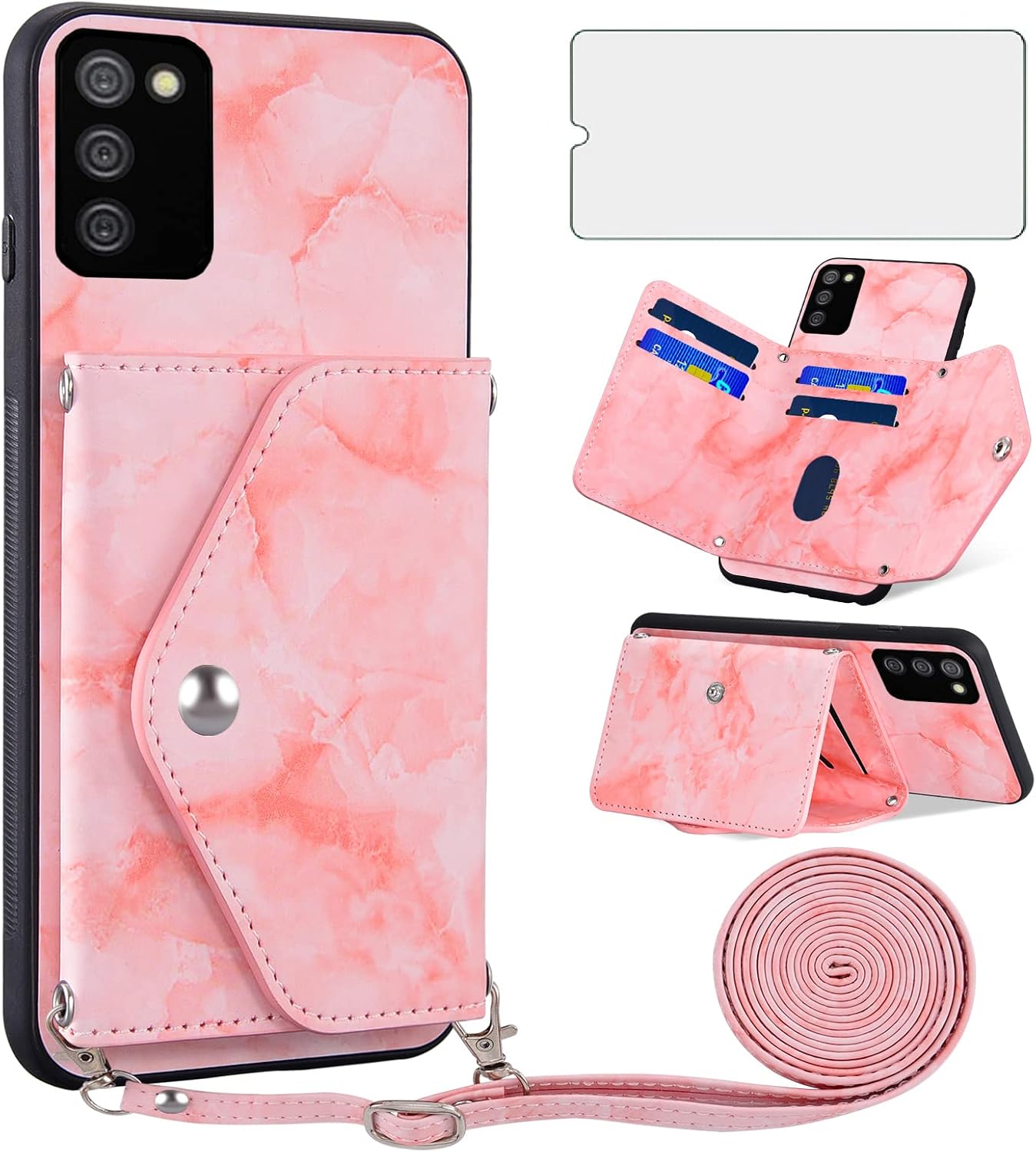 Phone Case for Samsung Galaxy A02s Wallet Cover with Screen Protector and Crossbody