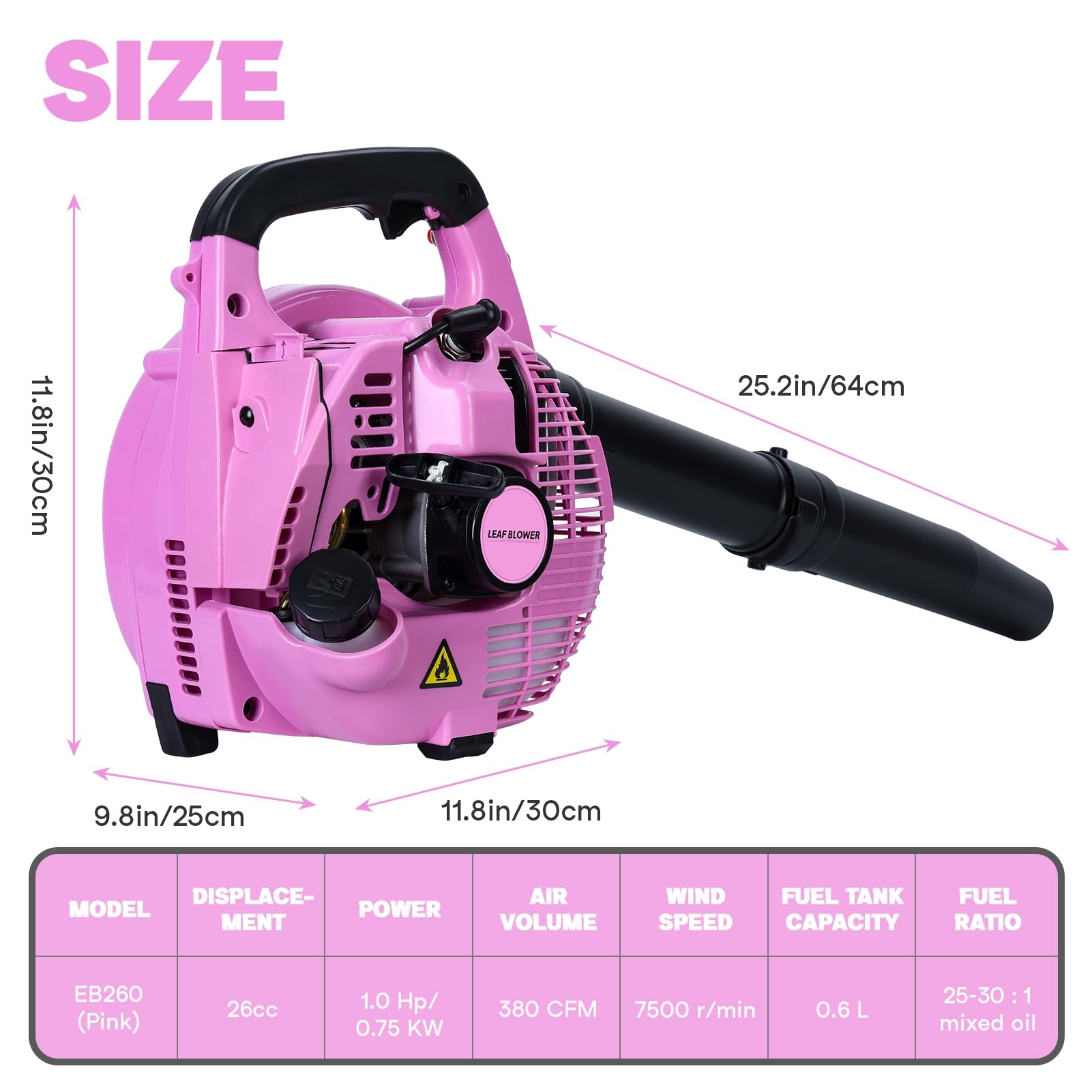 2-suwowa dmuchawa gazowa 26 cm³, ręczna dmuchawa gazowa 1HP, wysoka prędkość 380 CFM, dmuchawa do trawnika, chłodzenie powietrzem, do pielęgnacji trawnika, odśnieżarki i czyszczenia podwórka,