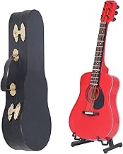 Modelo de guitarra, guitarra em miniatura portátil requintado basswood miniatura modelo de casa de bonecas display instrumento musical com caixa de armazenamento para decoração de escritório em casa