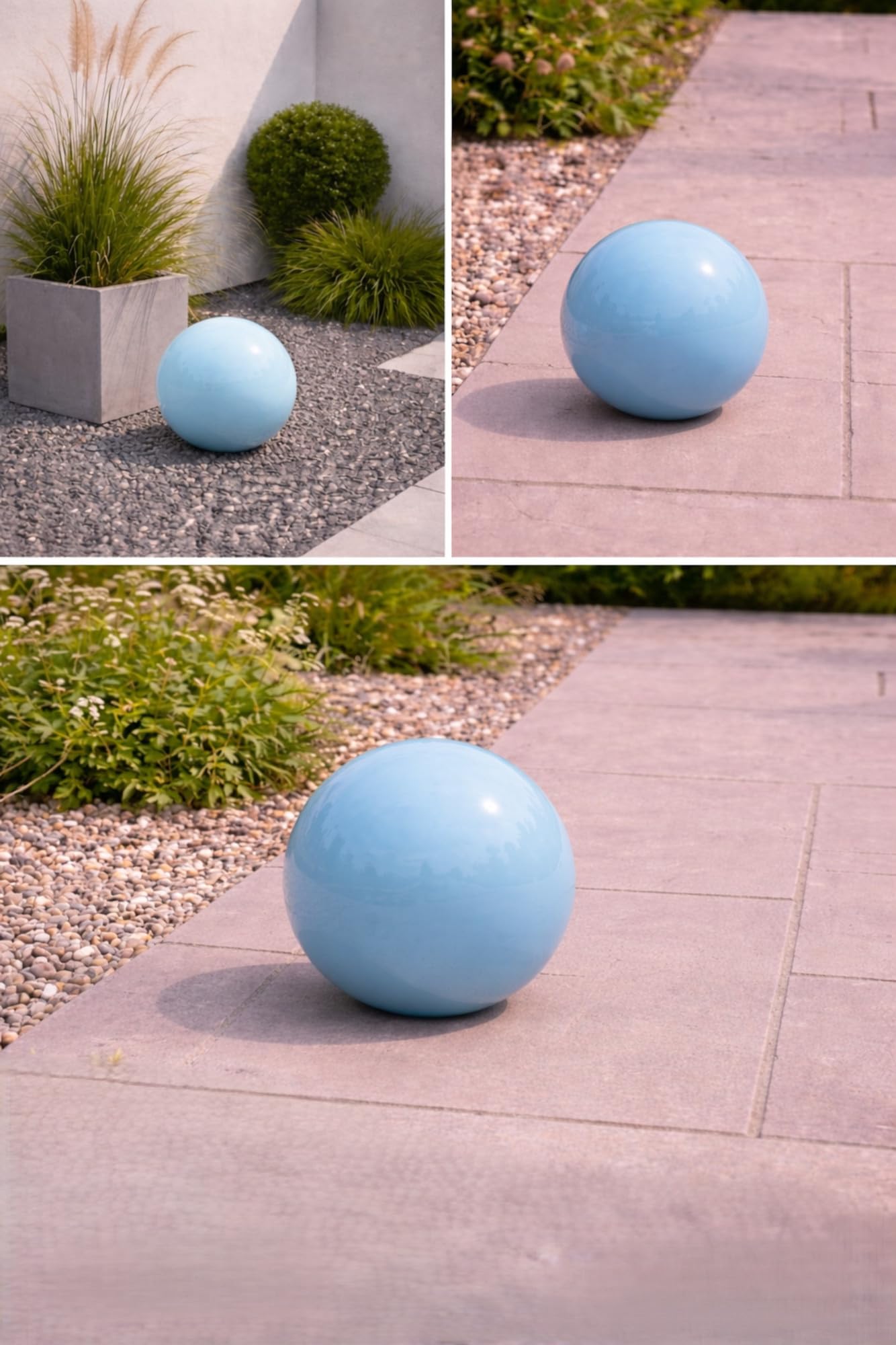 Keramik Kugel 20 cm Gartenkugel Dekokugel Gartenfigur Dekoration aus frostfester, witterungsbeständiger, robuster Steinzeug-Keramik Outdoor (hellblau)