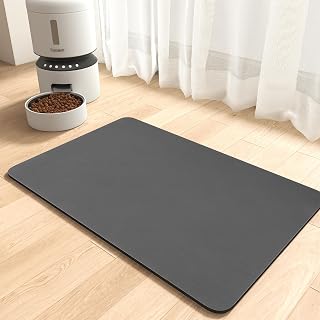 MontVoo Absorbent Pet Feeding Mat for Dogs & Cats - Stain-Hiding, Quick-Dry, Anti-Slip Food & Water Bowl Mat, 12x19 Dark Grey