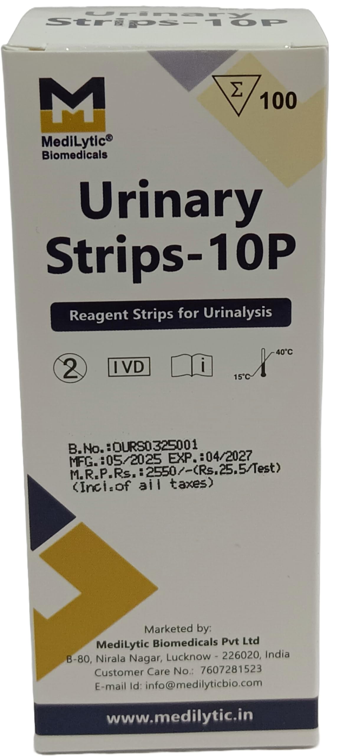 MediLytic Urine Test Strips 10P (100 Strips) – 10 Parameter Urinalysis Kit for Glucose, Protein, pH & Ketone | Fast, Accurate & Easy Health Check