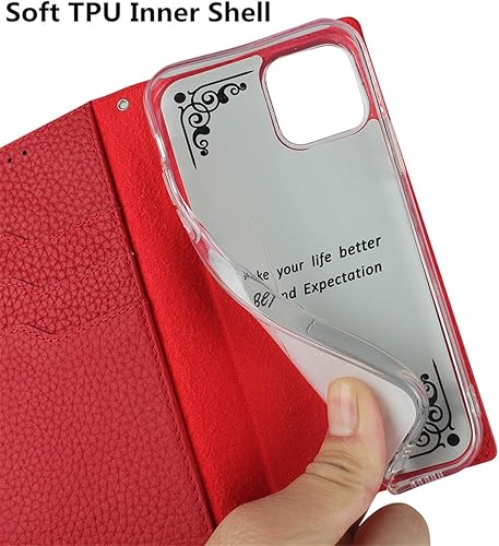 Miniatura 9 de iCoverCase Compatible con iPhone 13 Pro Max, funda magnética de piel auténtica con bloqueo RFID, correa para la muñeca y ranuras para tarjetas,