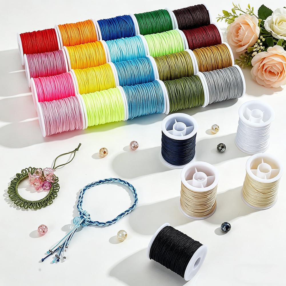 PH PandaHall 25 Couleurs Fil de Nylon Cordon Bracelet, Nylon Corde Macramé 0.8mmx10m Fil Nylons Bracelet Corde en Tressée pour Bijoux Bracelets Collier Nœuds Chinois, Kumihimo, Macramé