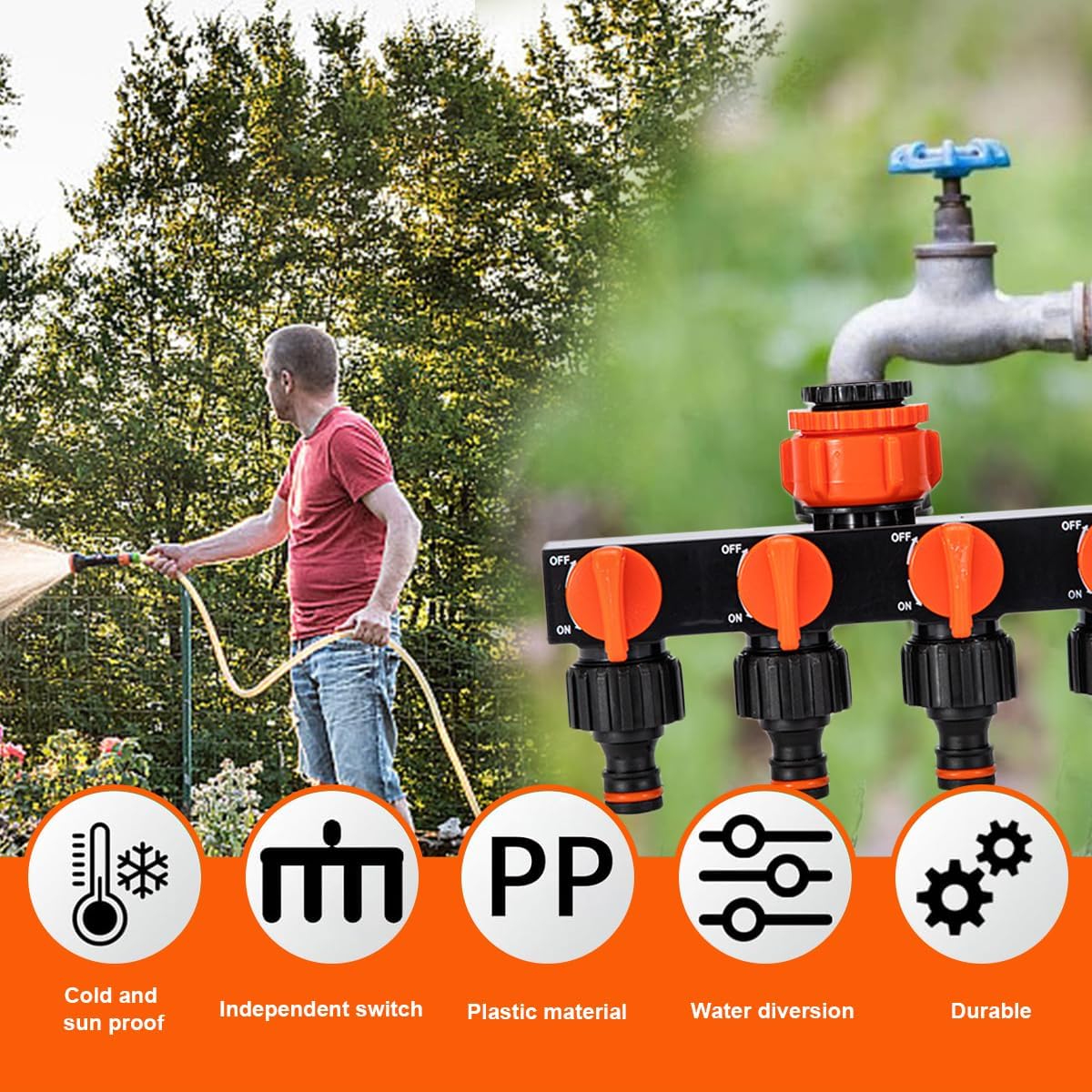 4 Wege Verteiler Wasserverteiler 4fach 4 Wasseranschluss Verteiler Ventilen 4-Fach Verteiler für Gartenschlauch Absperrhahn Schlauchverteiler Hose Splitter Schlauchverteiler (Schwarz)
