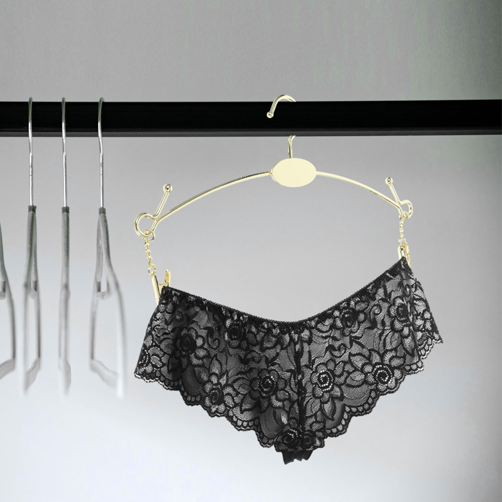 Set 10 Pezzi Grucce per Intimo Donna in Ferro Oro Multiuso con Clip Metalliche per Organizzare Armadi e Esporre Biancheria Intima