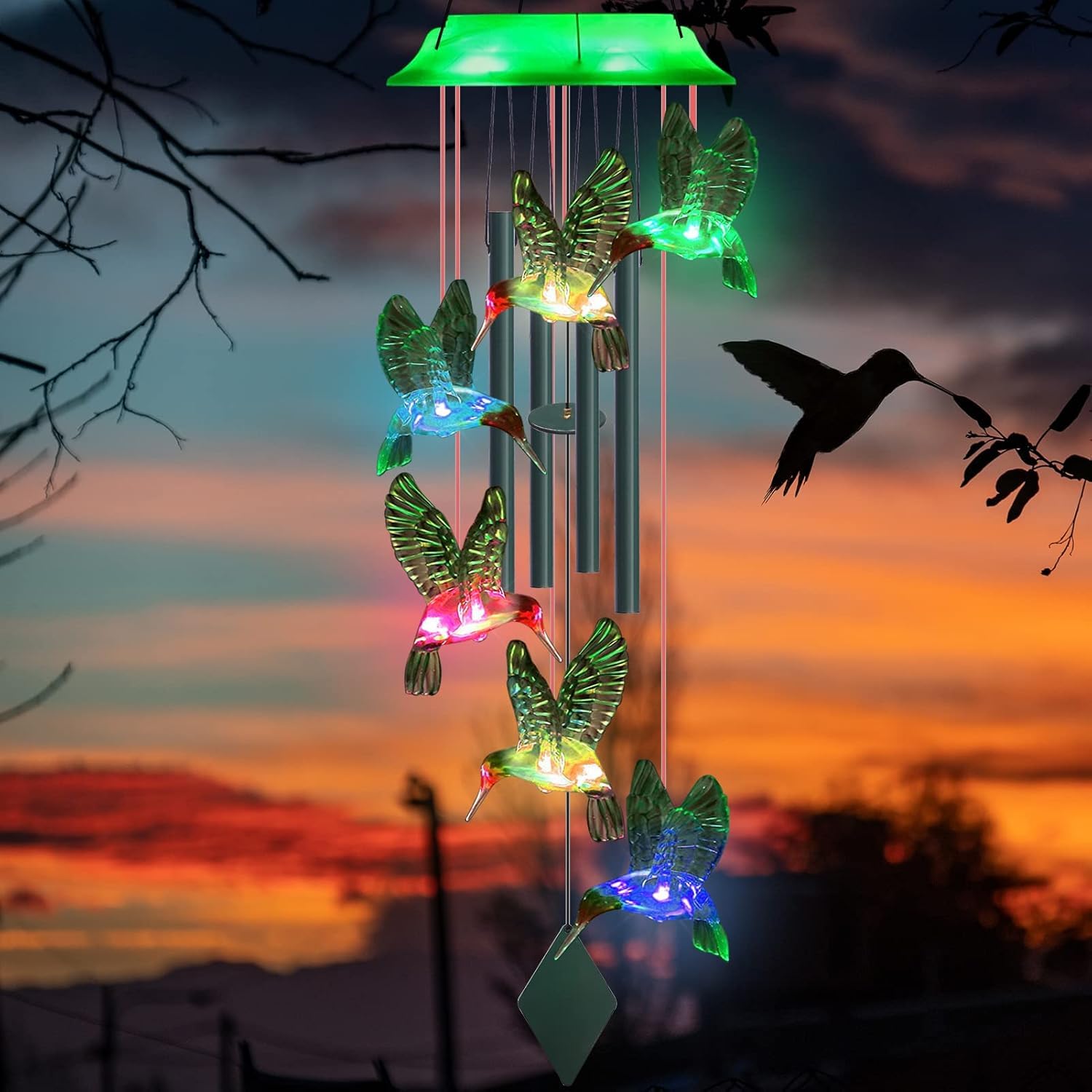 Solar Hummingbird Wind Chime Lights – Color Changing LED Hanging Solar Wind Chimes for Outdoor Garden, Patio, Balcony, Yard & Home Decorative Lighting-image-10
