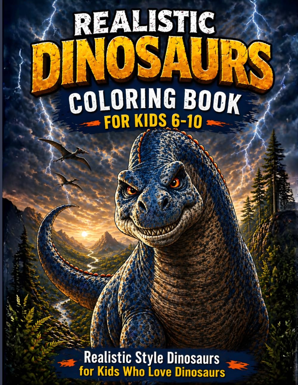 Realistic Dinosaurs Coloring Book for Kids Ages 6–10: Featuring T-Rex, Triceratops and Jurassic Dinosaurs with Fun and Easy Coloring Pages